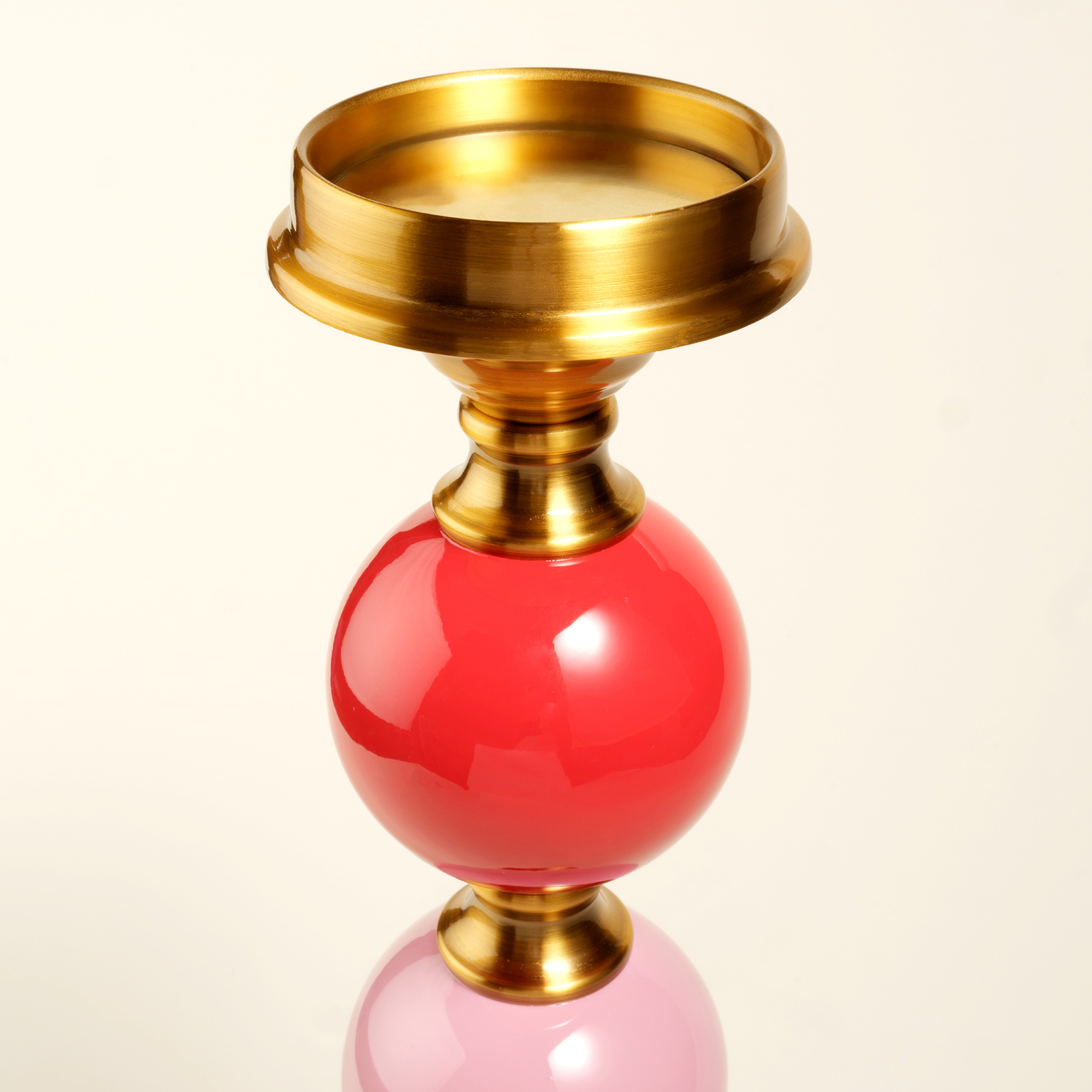 Tanbu Porselen Şamdan 12x12x43 Cm Turuncu - Pembe