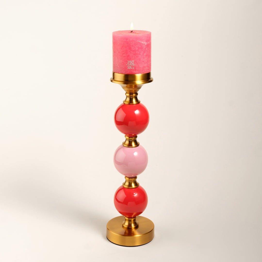 Tanbu Porselen Şamdan 12x12x43 Cm Turuncu - Pembe