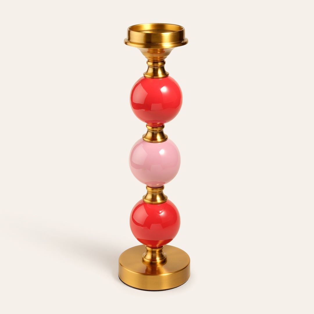 Tanbu Porselen Şamdan 12x12x43 Cm Turuncu - Pembe