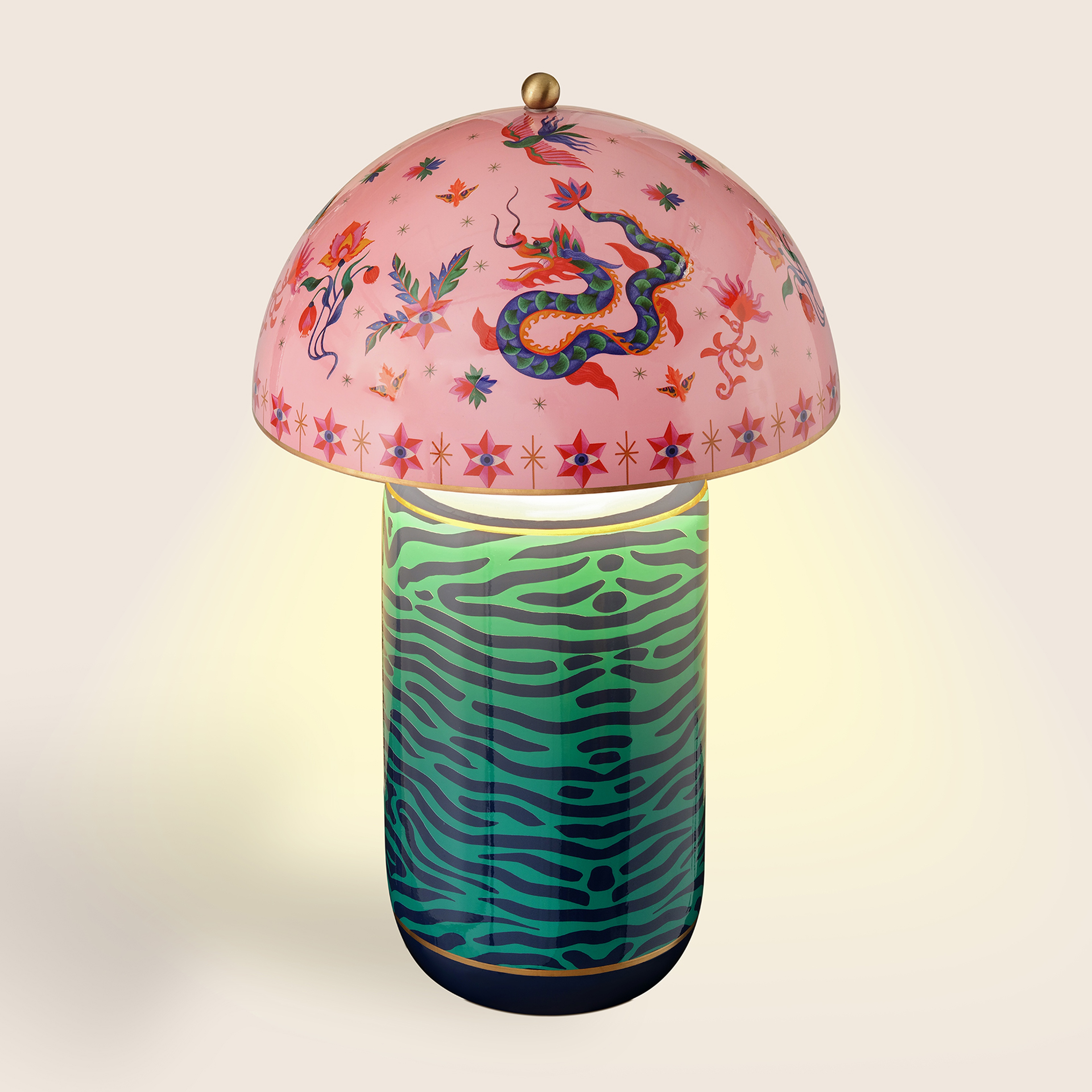 Tanbu Porselen Abajur 38x38x62 Cm Pembe - Yeşil