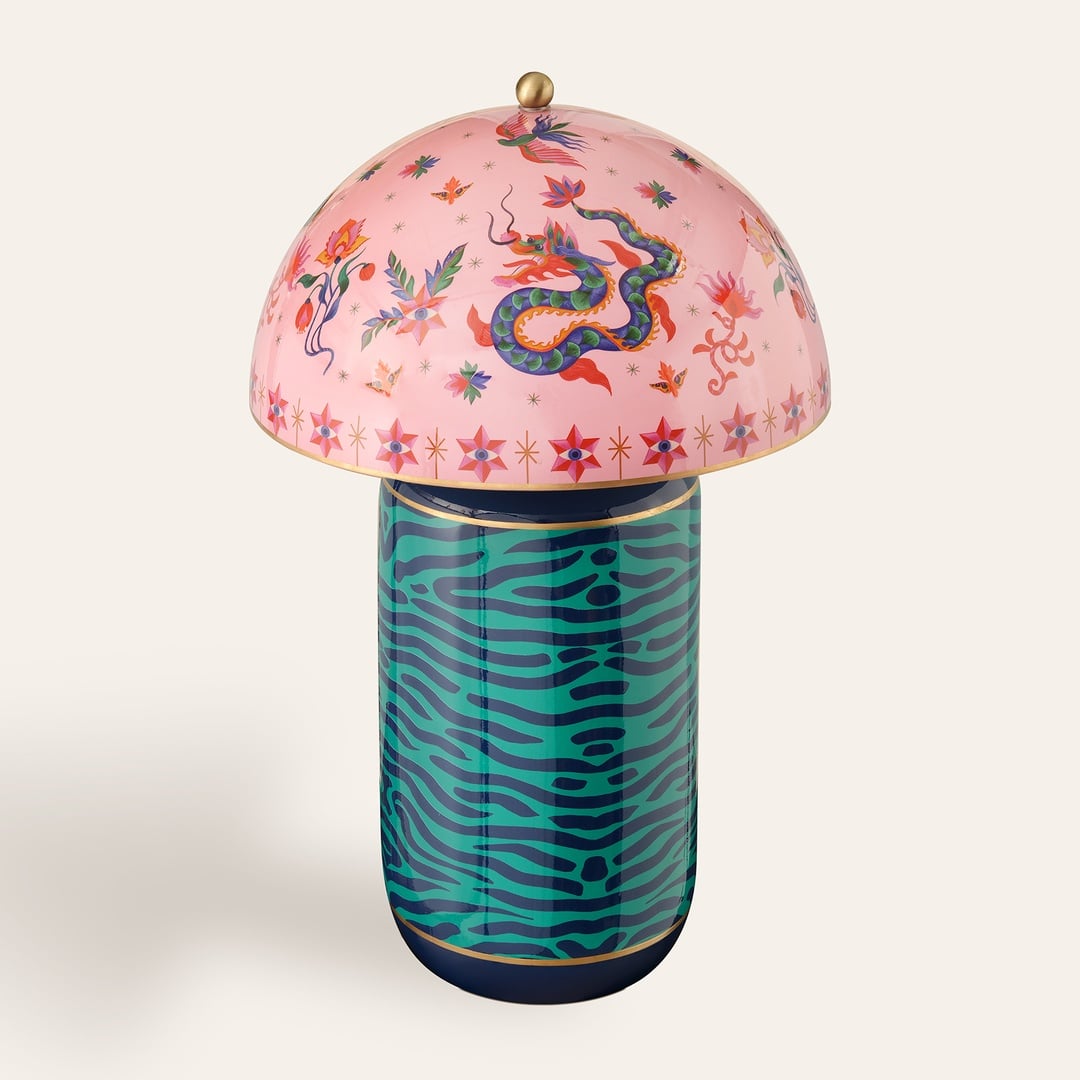 Tanbu Porselen Abajur 38x38x62 Cm Pembe - Yeşil