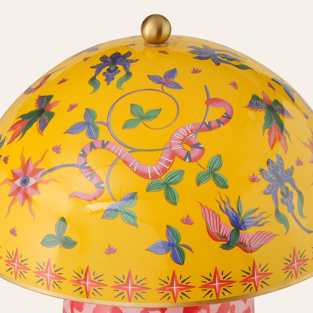 Tanbu Porselen Abajur 32x32x49 Cm Sarı - Kırmızı