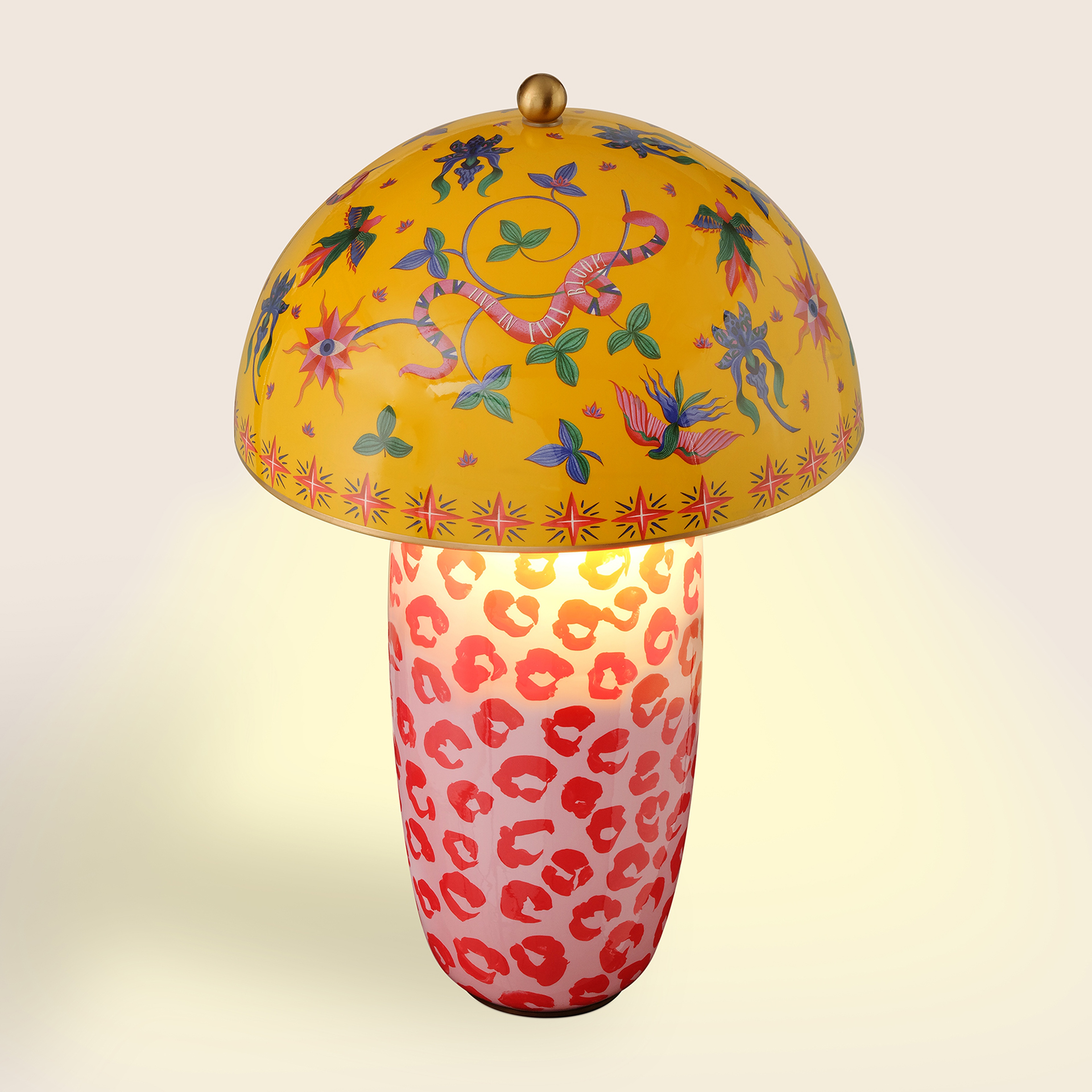 Tanbu Porselen Abajur 32x32x49 Cm Sarı - Kırmızı