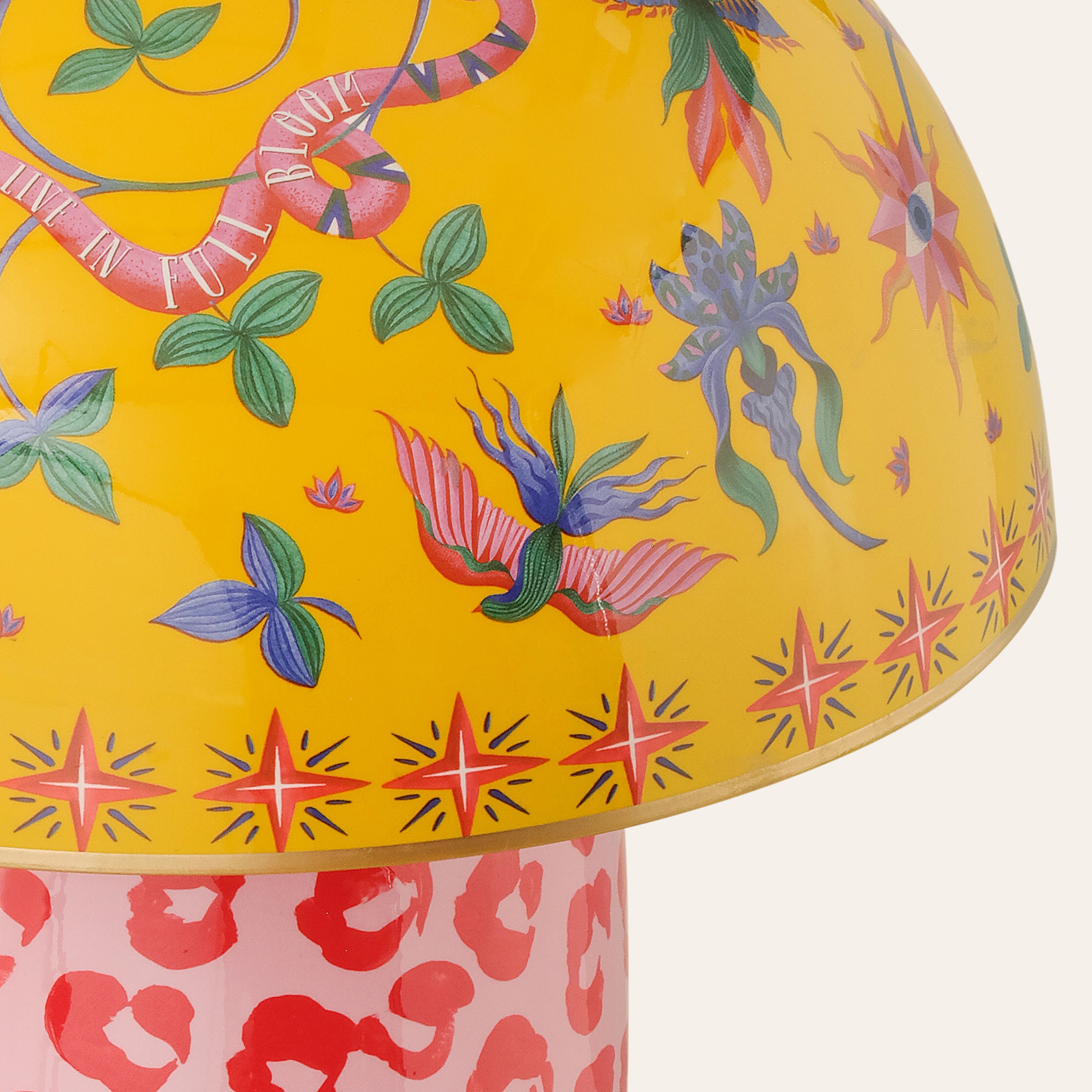 Tanbu Porselen Abajur 32x32x49 Cm Sarı - Kırmızı
