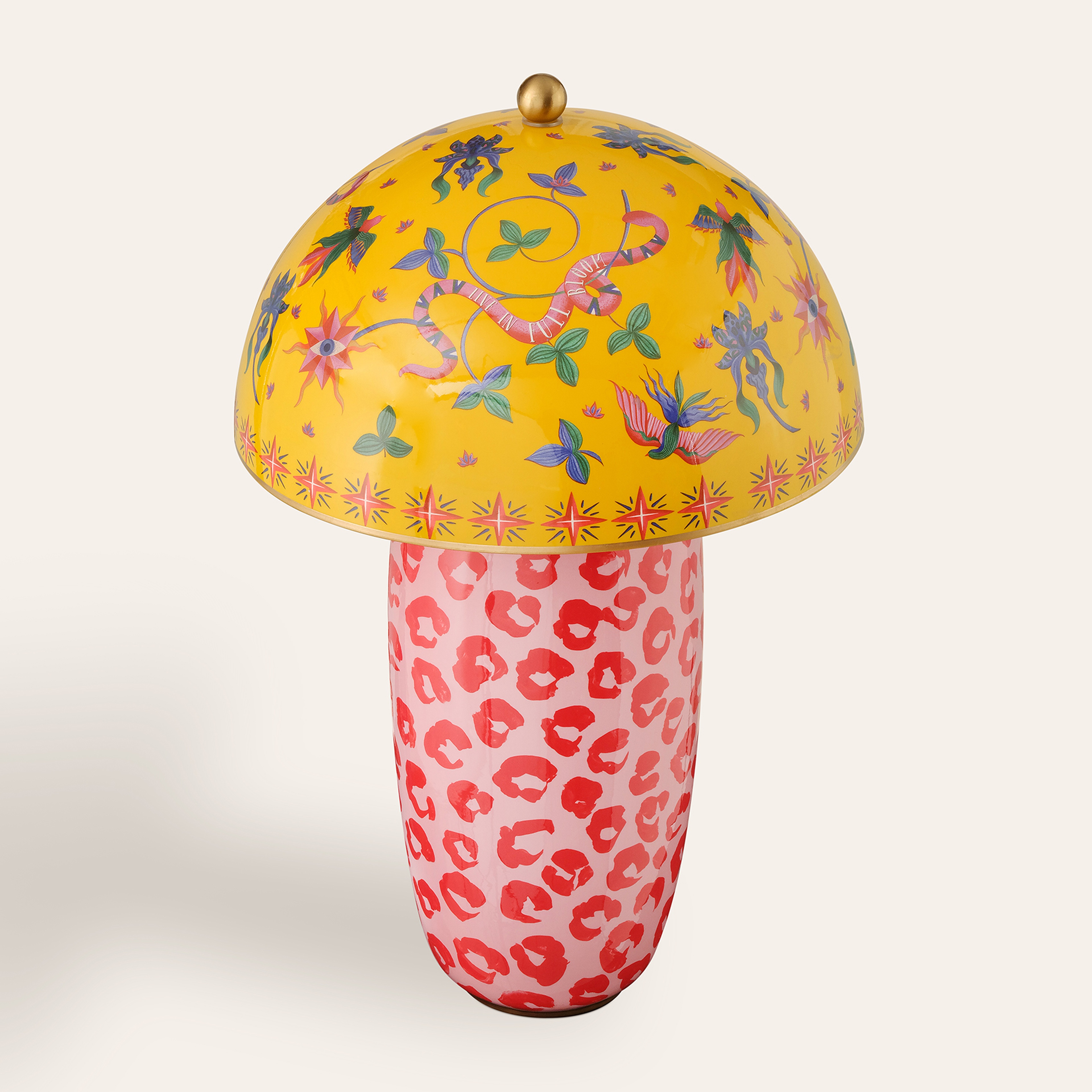 Tanbu Porselen Abajur 32x32x49 Cm Sarı - Kırmızı