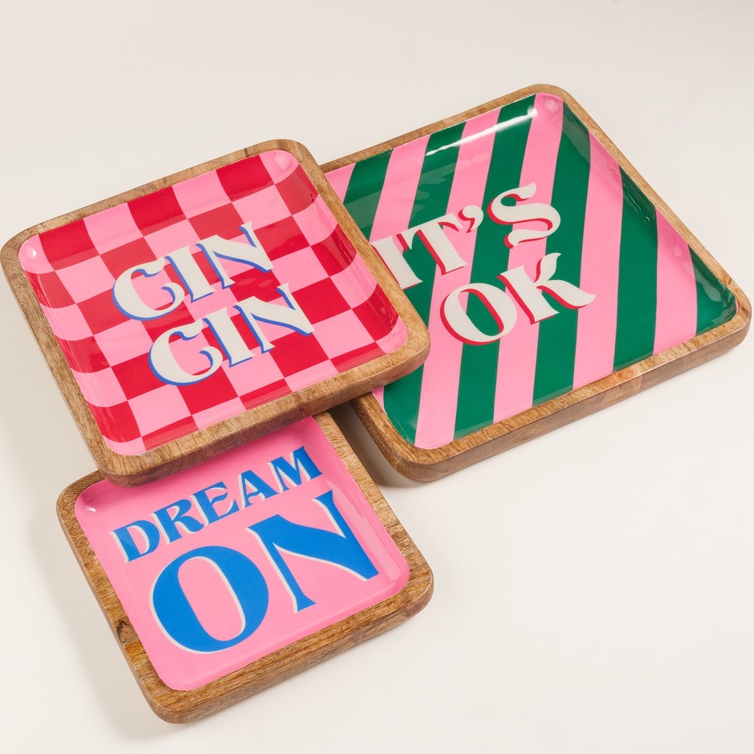 Lakrı Mango Ağacı Tepsi 26x26x3 Cm Pembe