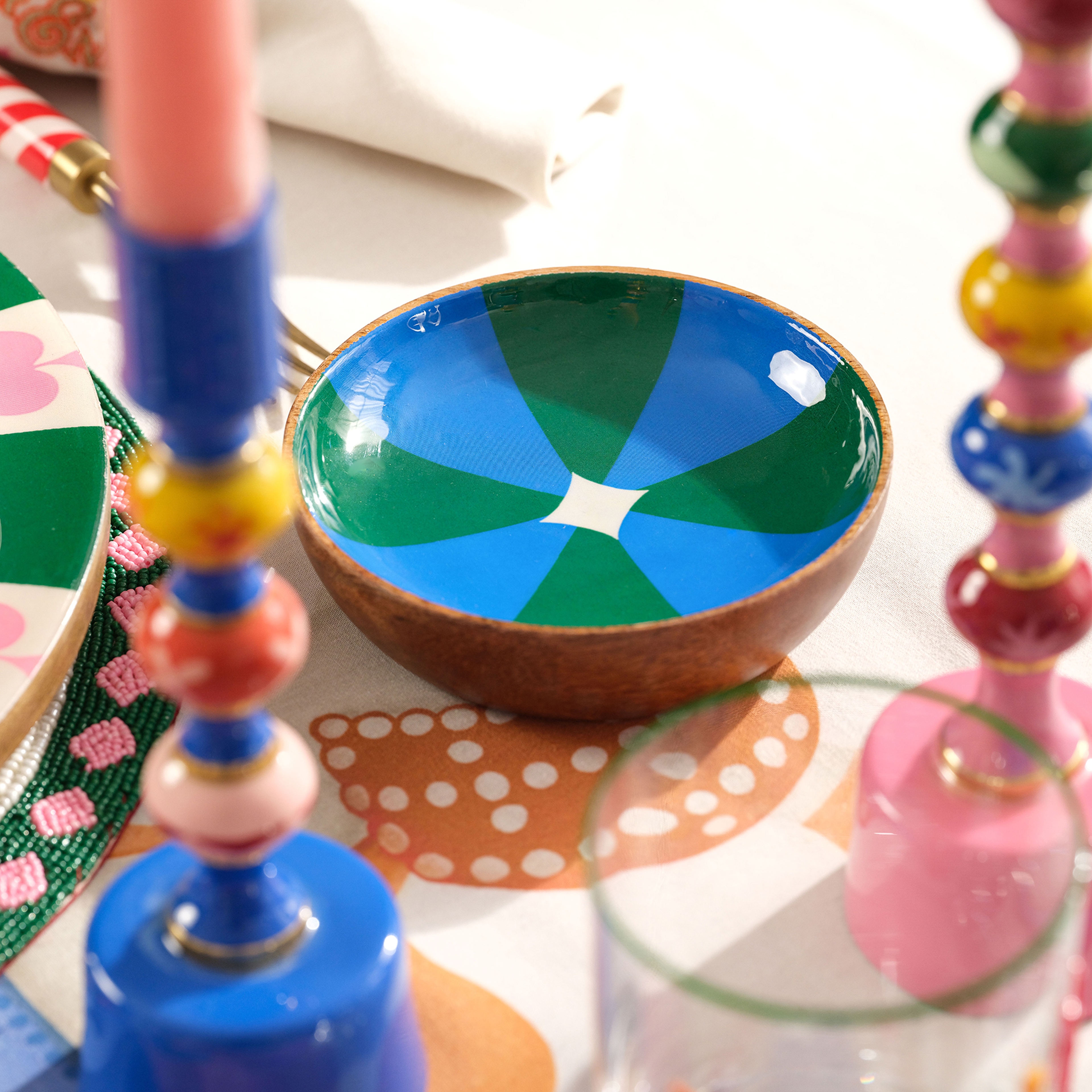 Lakrı Mango Ağacı Kase 13x13x4 Cm Yeşil - Mavi