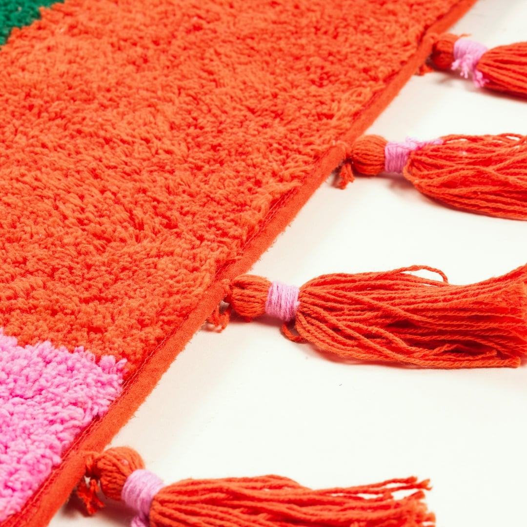 Punjab Püsküllü Pamuk %100 Pamuk Banyo Paspası 60x90 Cm Renkli