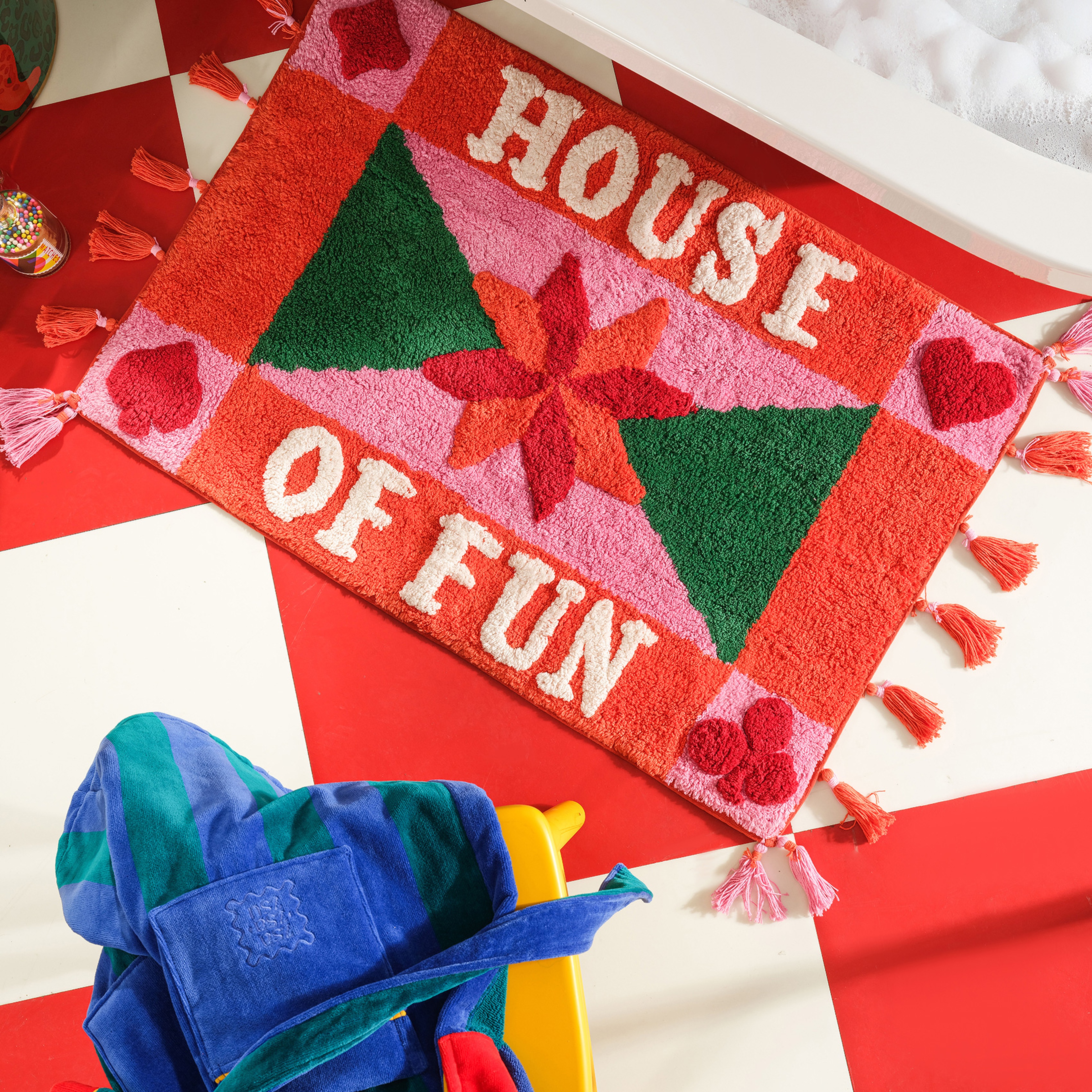 Punjab Püsküllü Pamuk %100 Pamuk Banyo Paspası 60x90 Cm Renkli