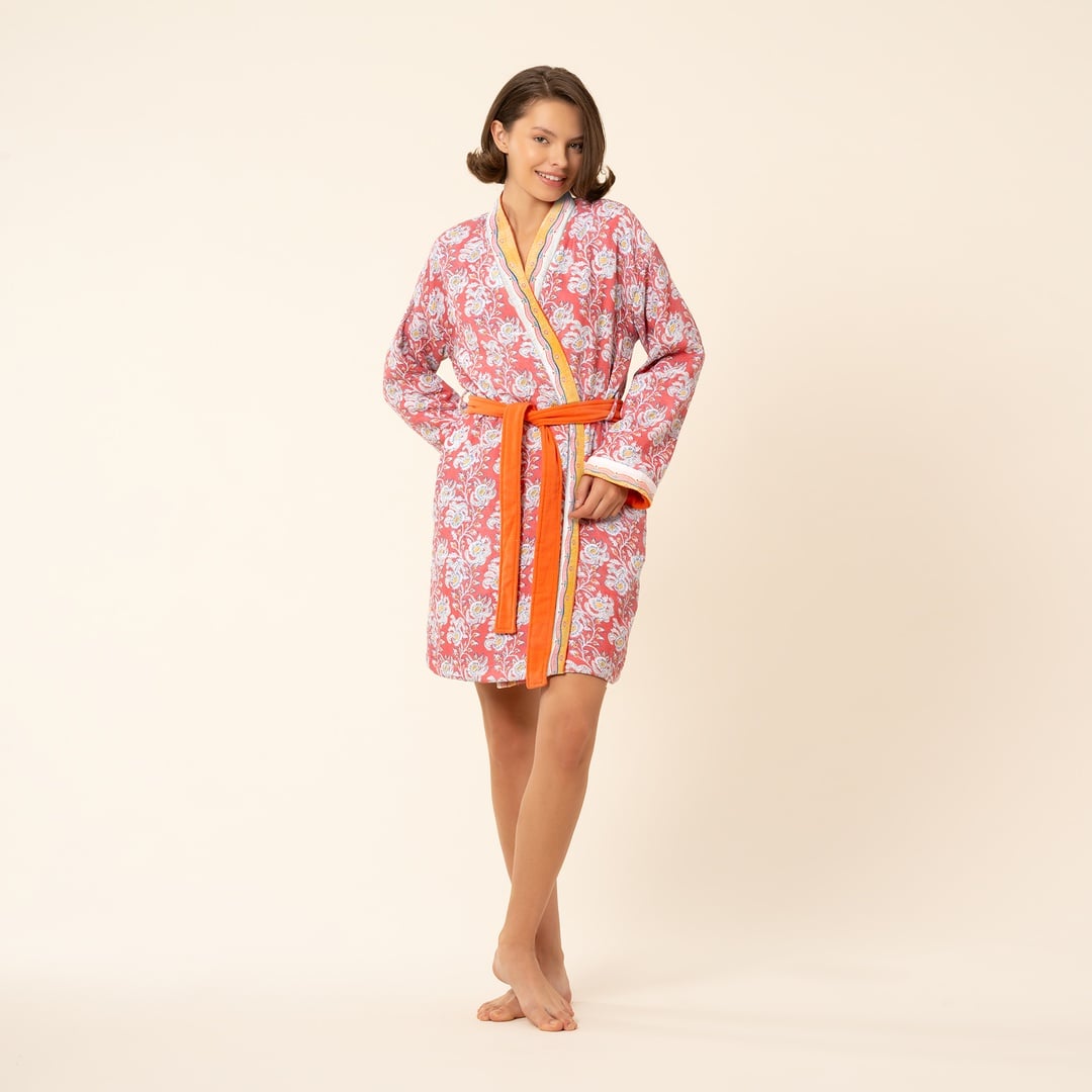 Tabea Kimono Pamuk Bornoz - Koyu Pembe