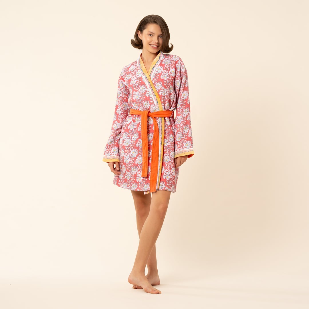 Tabea Kimono Pamuk Bornoz - Koyu Pembe