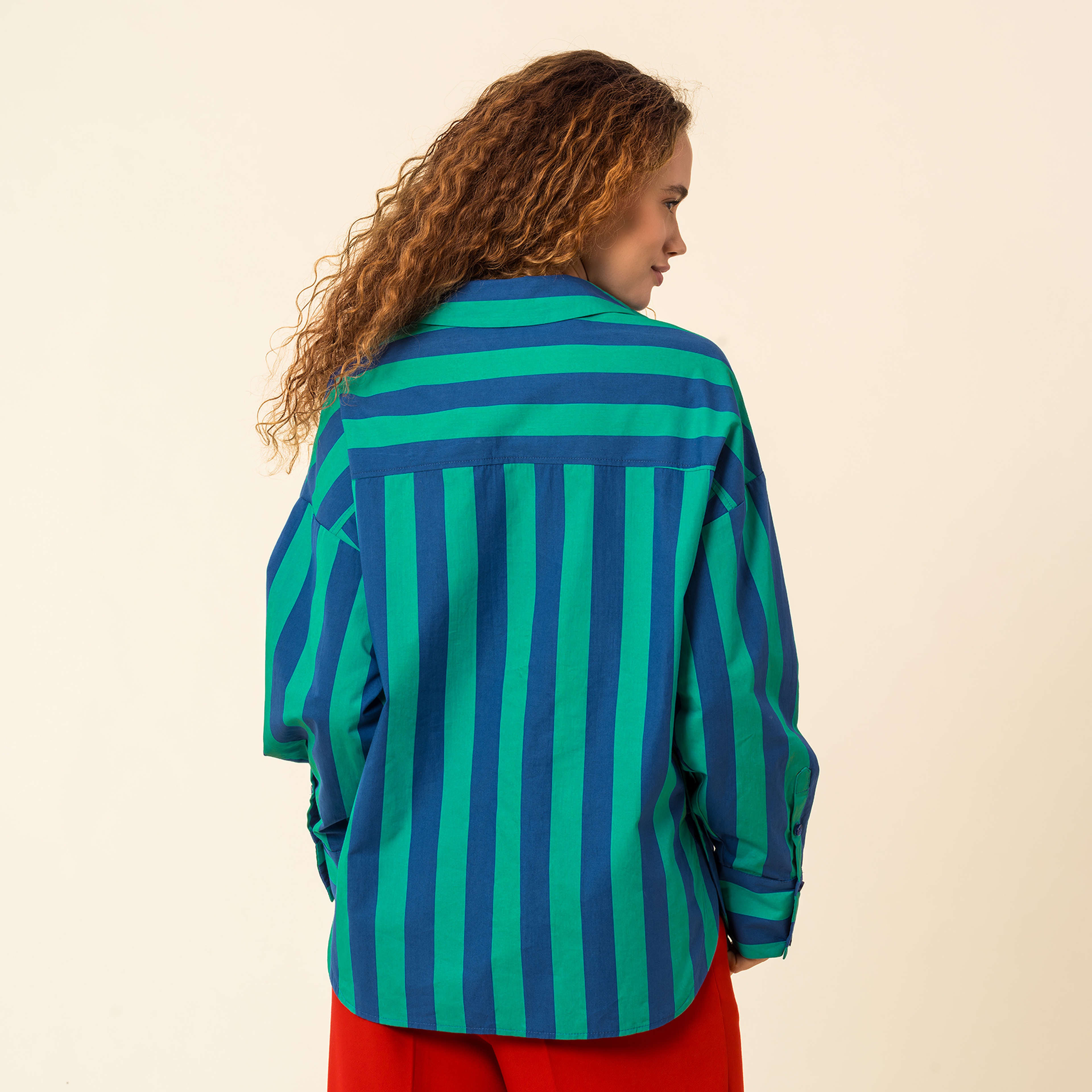 Protı Çizgili Poplin Gömlek - Lacıvert - Yeşil