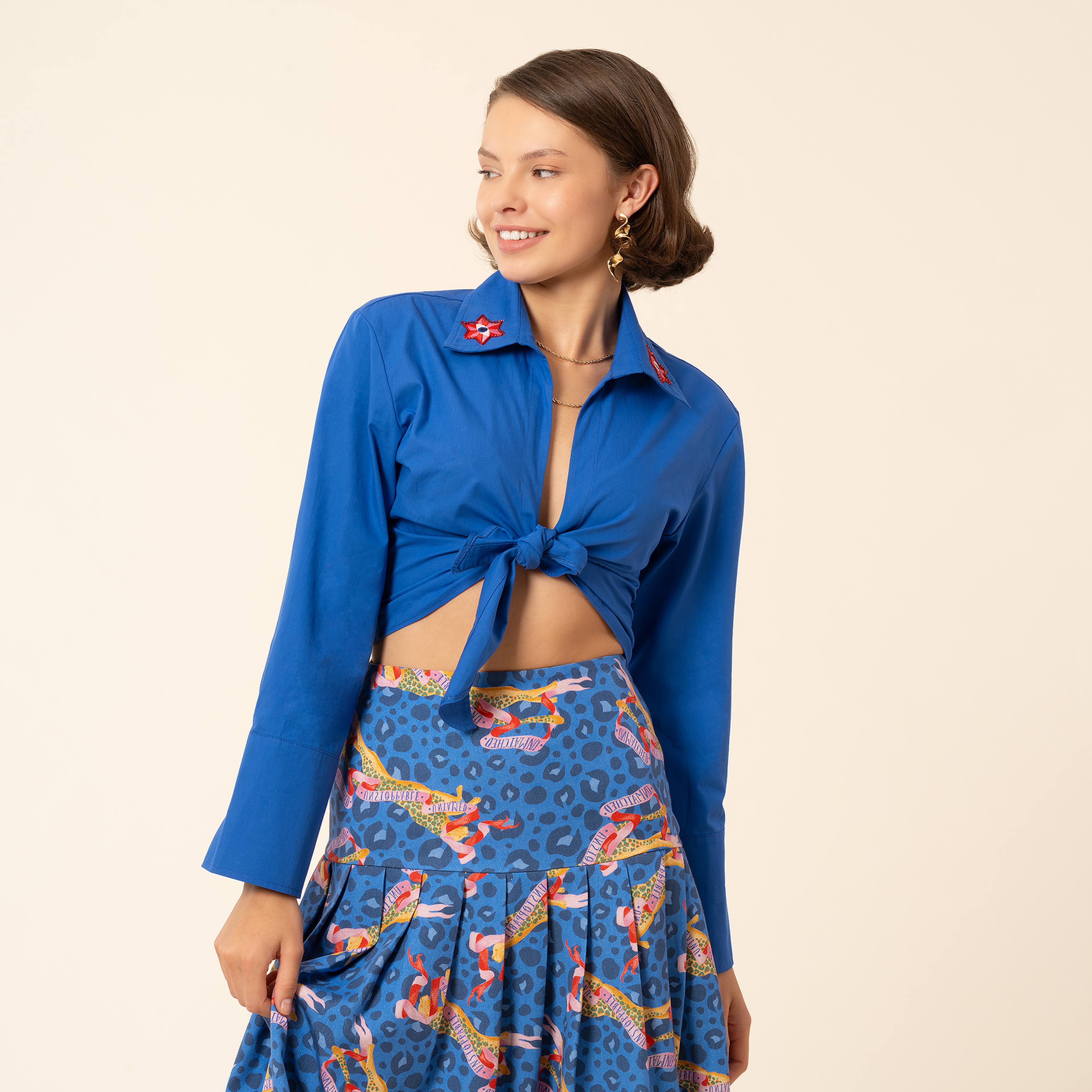 Protı Önden Bağlamalı Poplin Gömlek - Lacivert