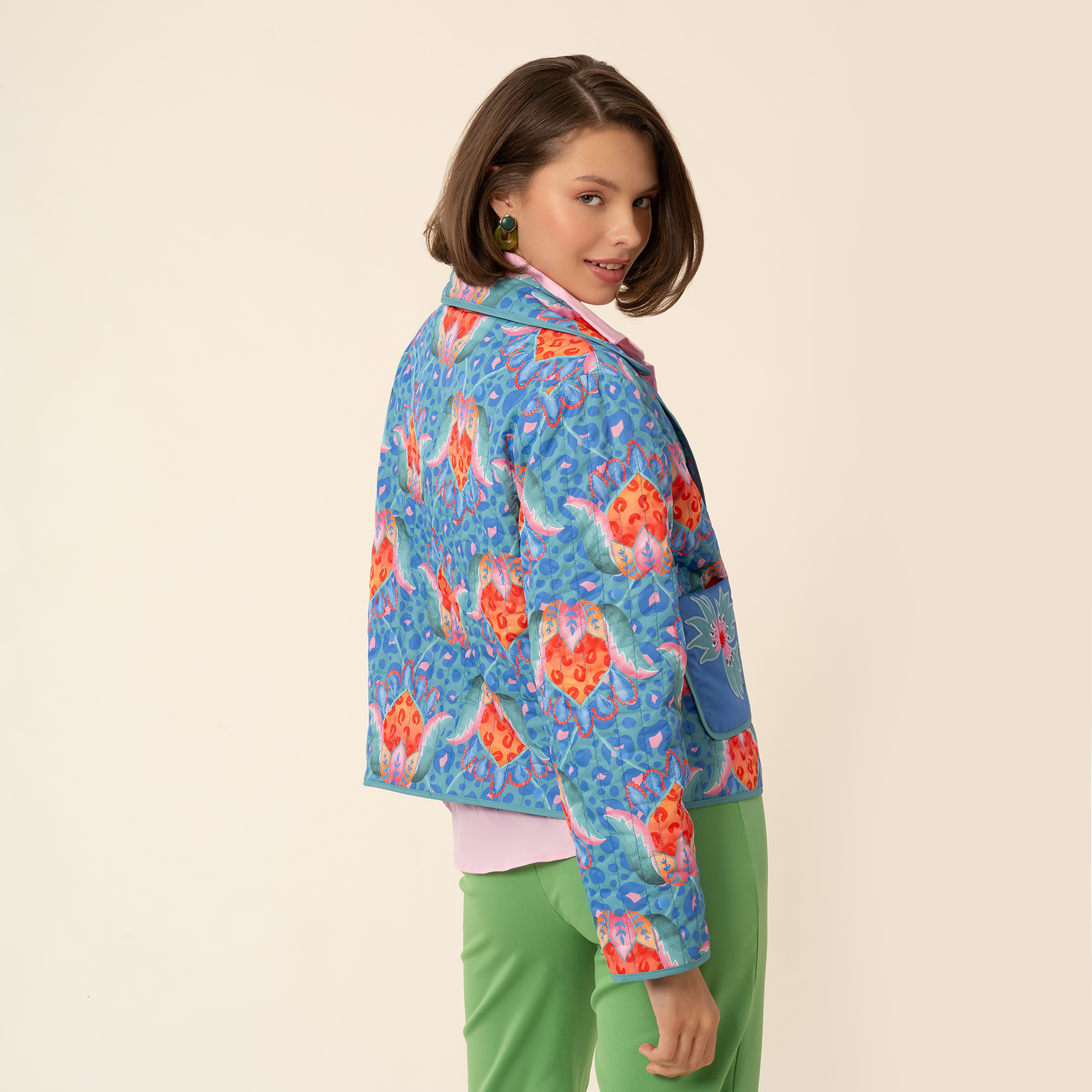 Tarabya Dijital Baskılı Puffer Ceket - Yeşil