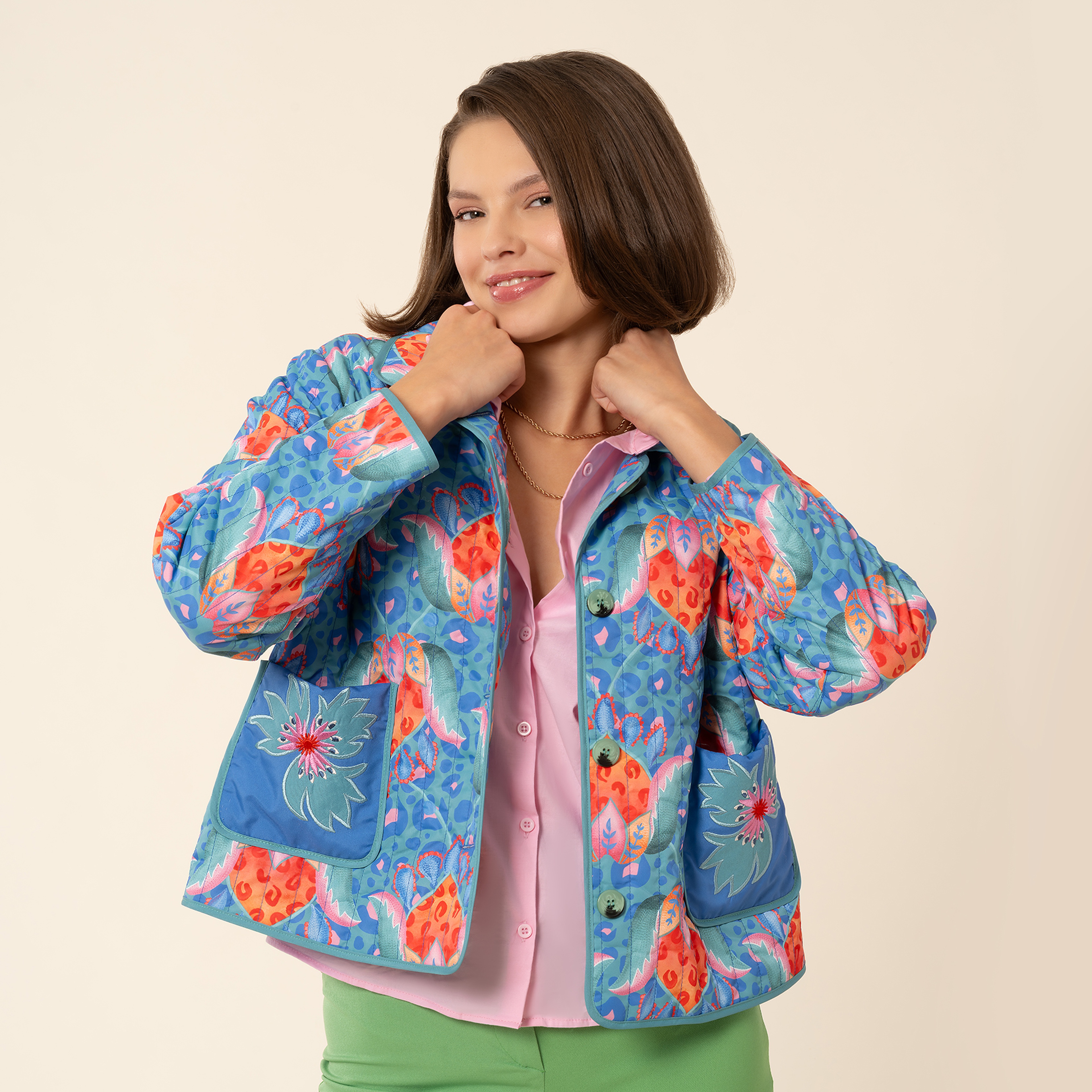 Tarabya Dijital Baskılı Puffer Ceket - Yeşil