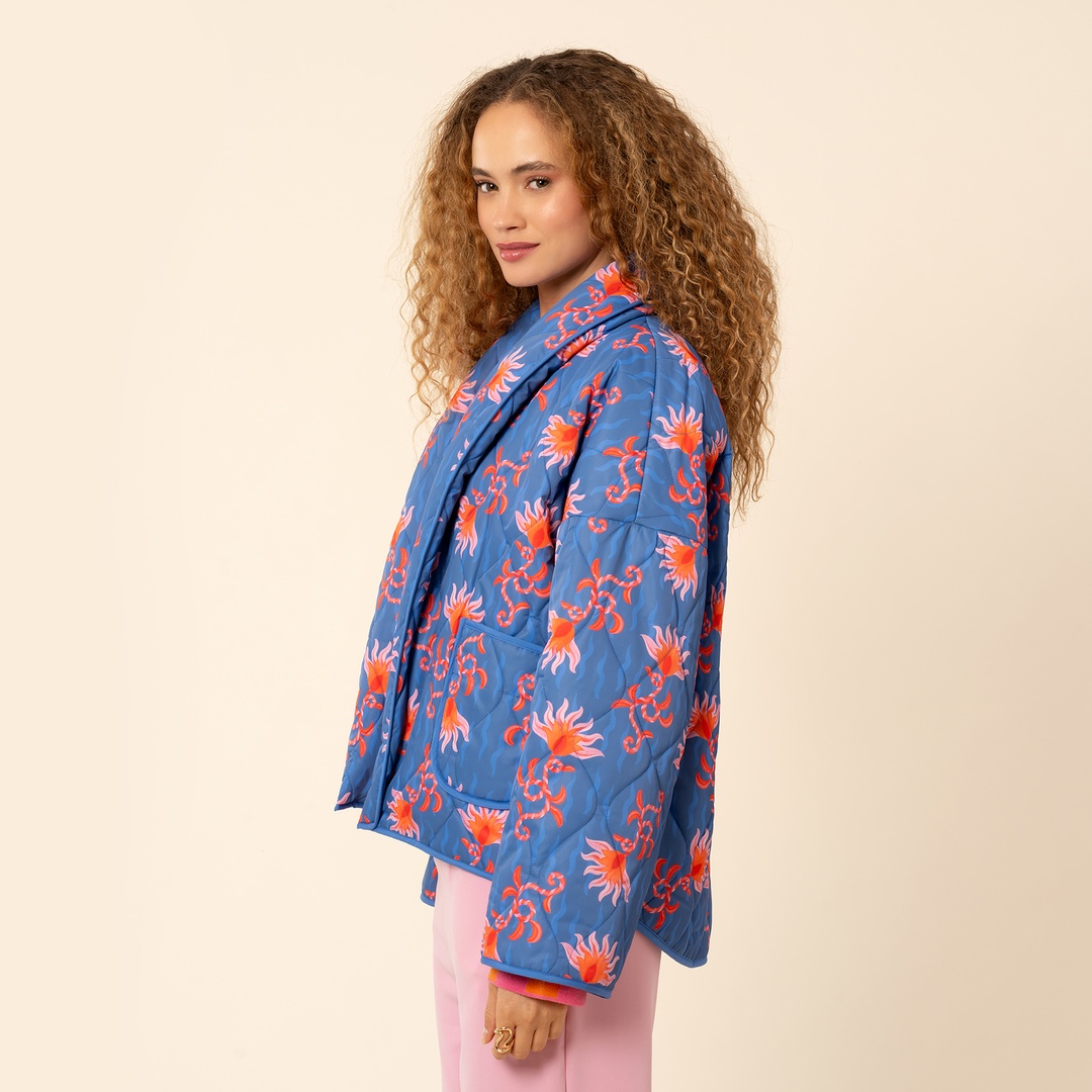 Tarabya Dijital Baskılı Puffer Ceket - Lacivert