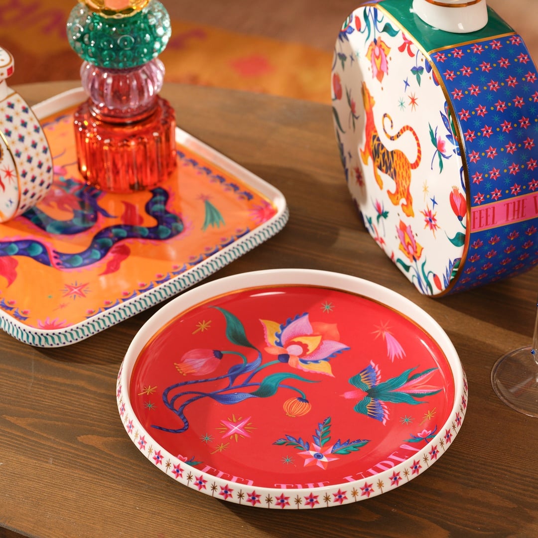 Shekou Porselen Dekoratif Tepsi 26x26x3 Cm Renkli