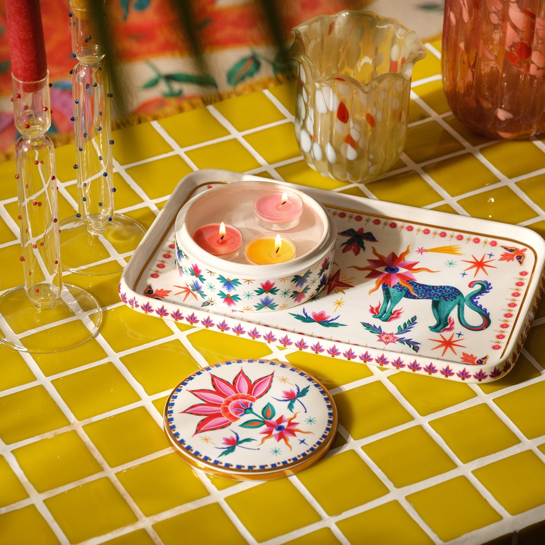 Shekou Porselen Dekoratif Tepsi 31x20x3 Cm Renkli