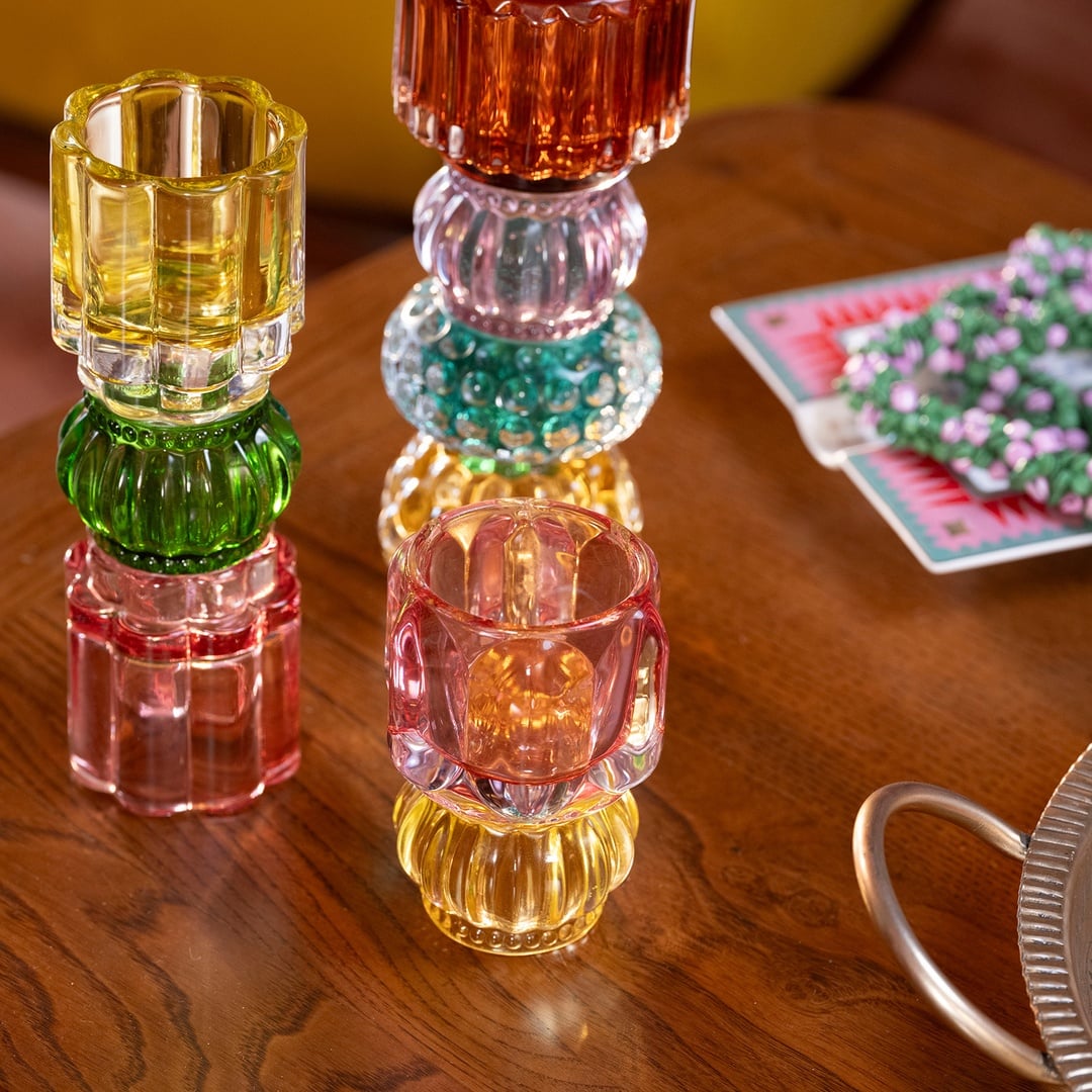 Nanjıng Cam Dekoratif Obje 7x7x21 Cm Yeşil - Pembe