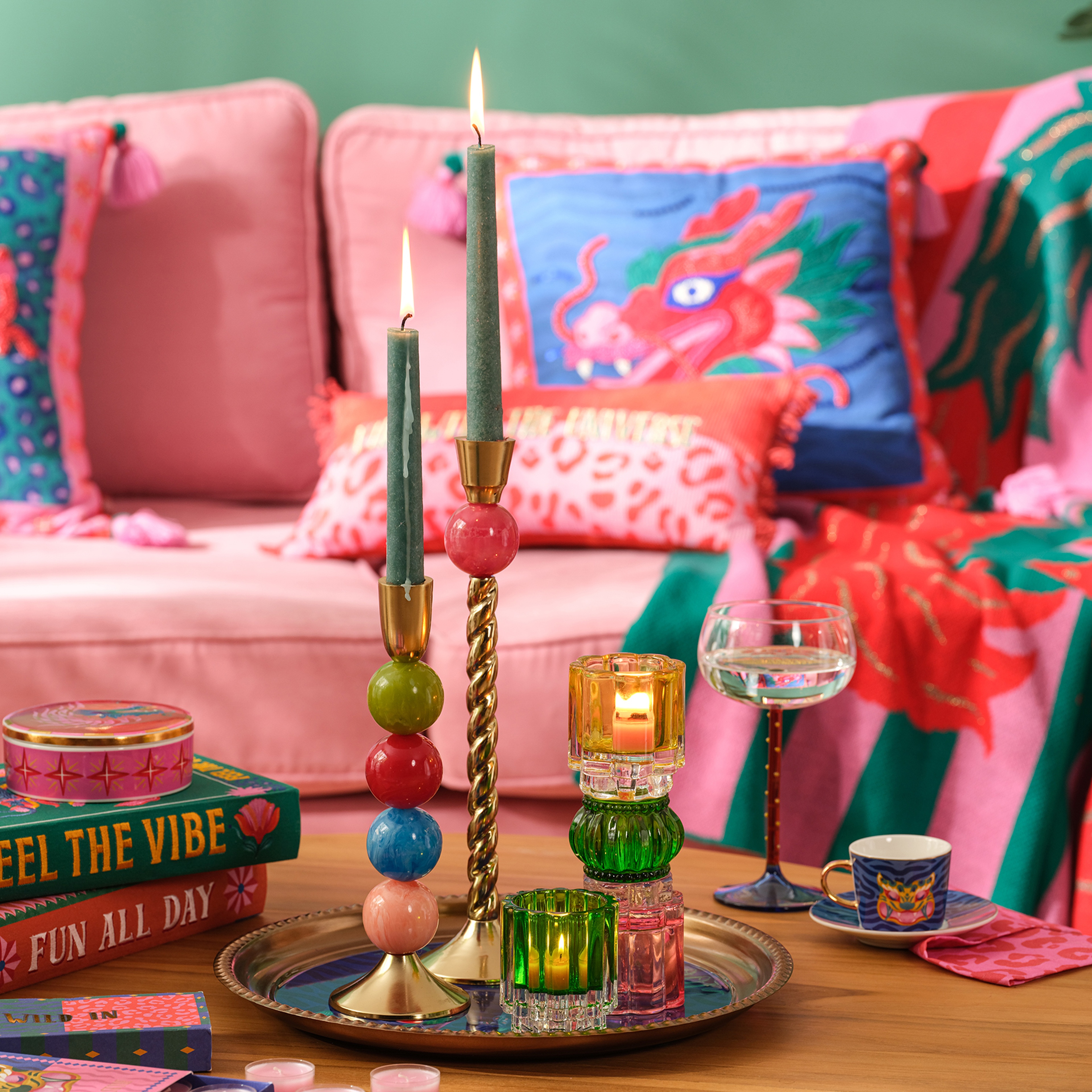 Nanjıng Cam Şamdan 7x7x8 Cm Yeşil