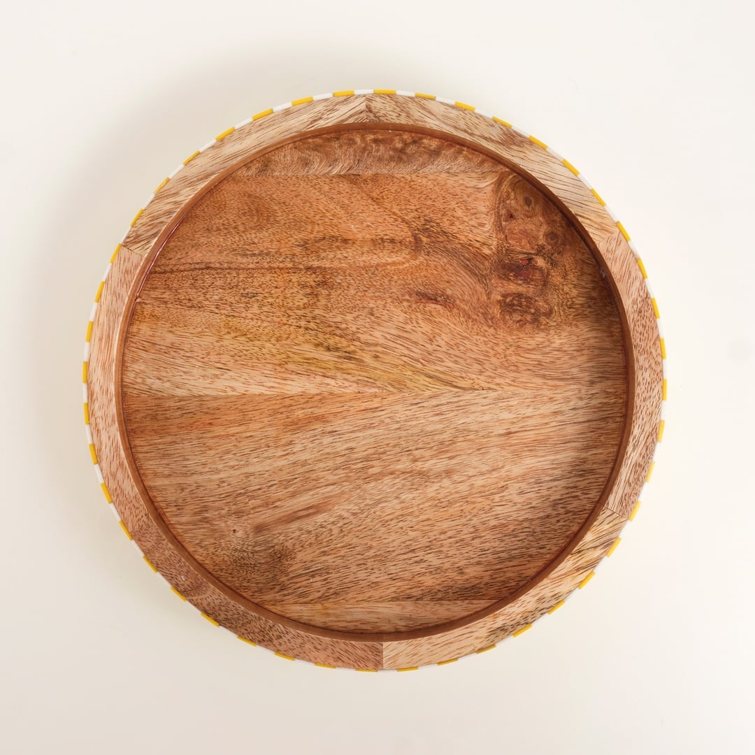 Nohar Reçine - Mango Ağacı Tepsi 28x28x5 Cm Sarı