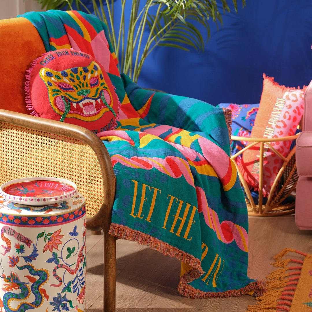 Novelas Saçaklı Jakarlı Pamuk Koltuk Şalı 137x180 Cm Mavi