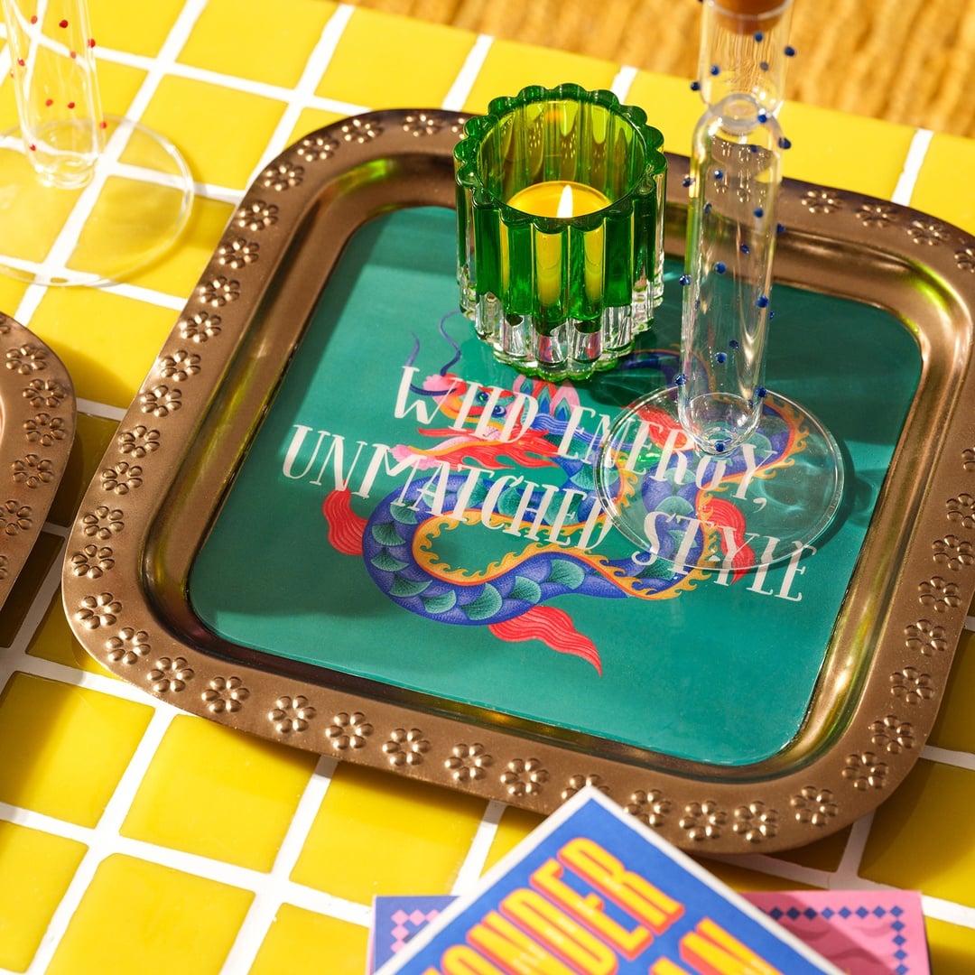 Nanpur Metal Dekoratif Tepsi 28x28x1 Cm Yeşil - Altın