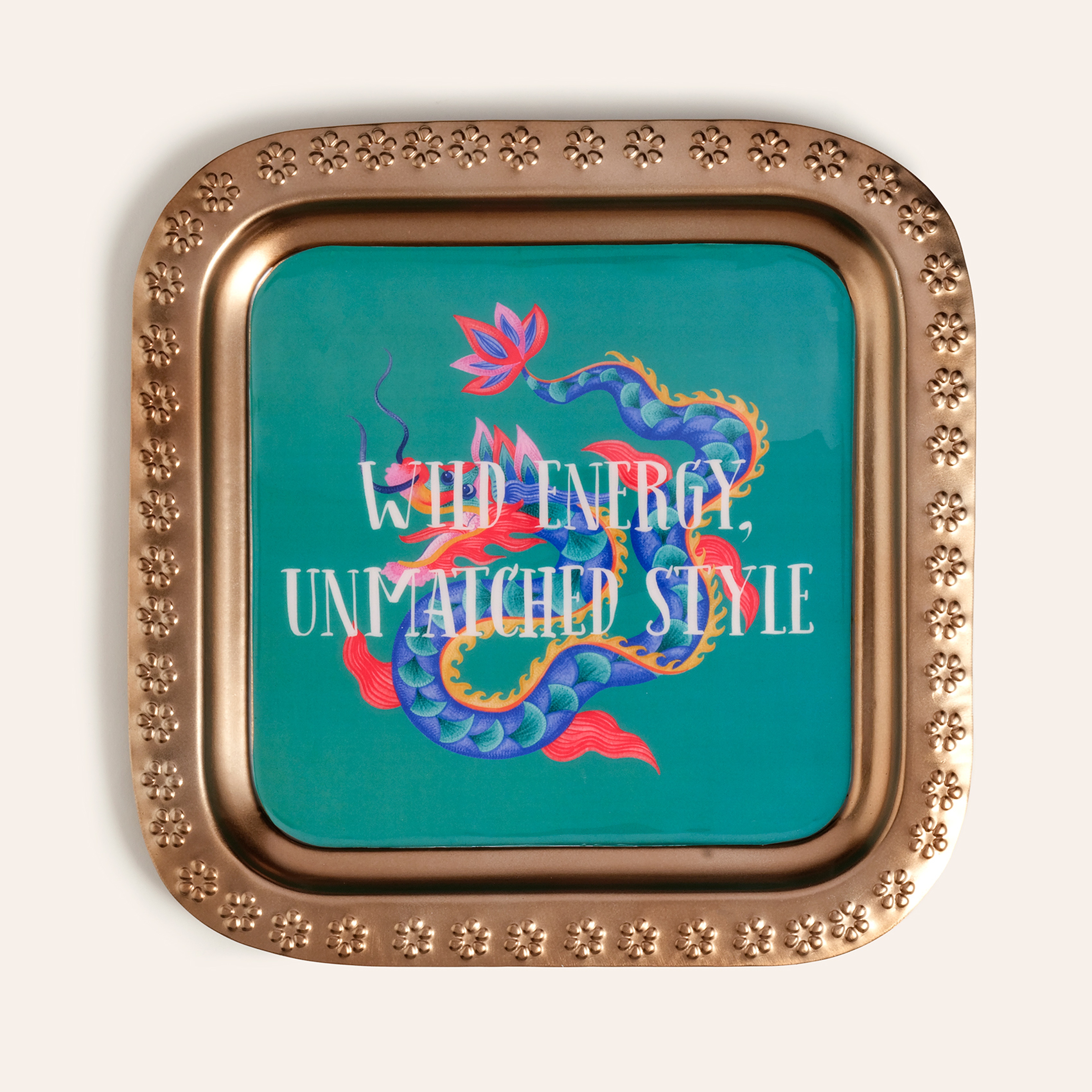 Nanpur Metal Dekoratif Tepsi 28x28x1 Cm Yeşil - Altın