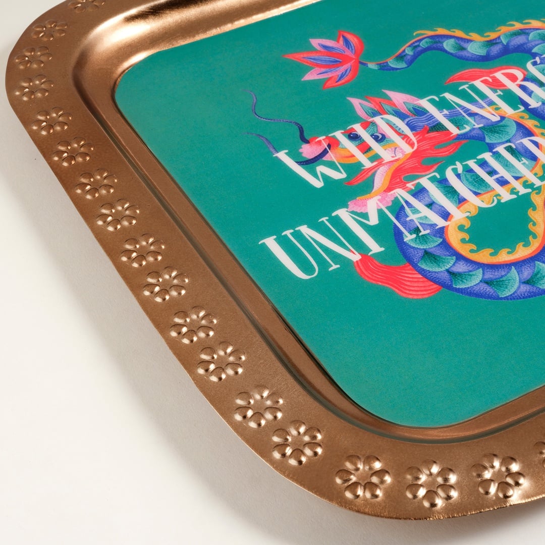 Nanpur Metal Dekoratif Tepsi 28x28x1 Cm Yeşil - Altın