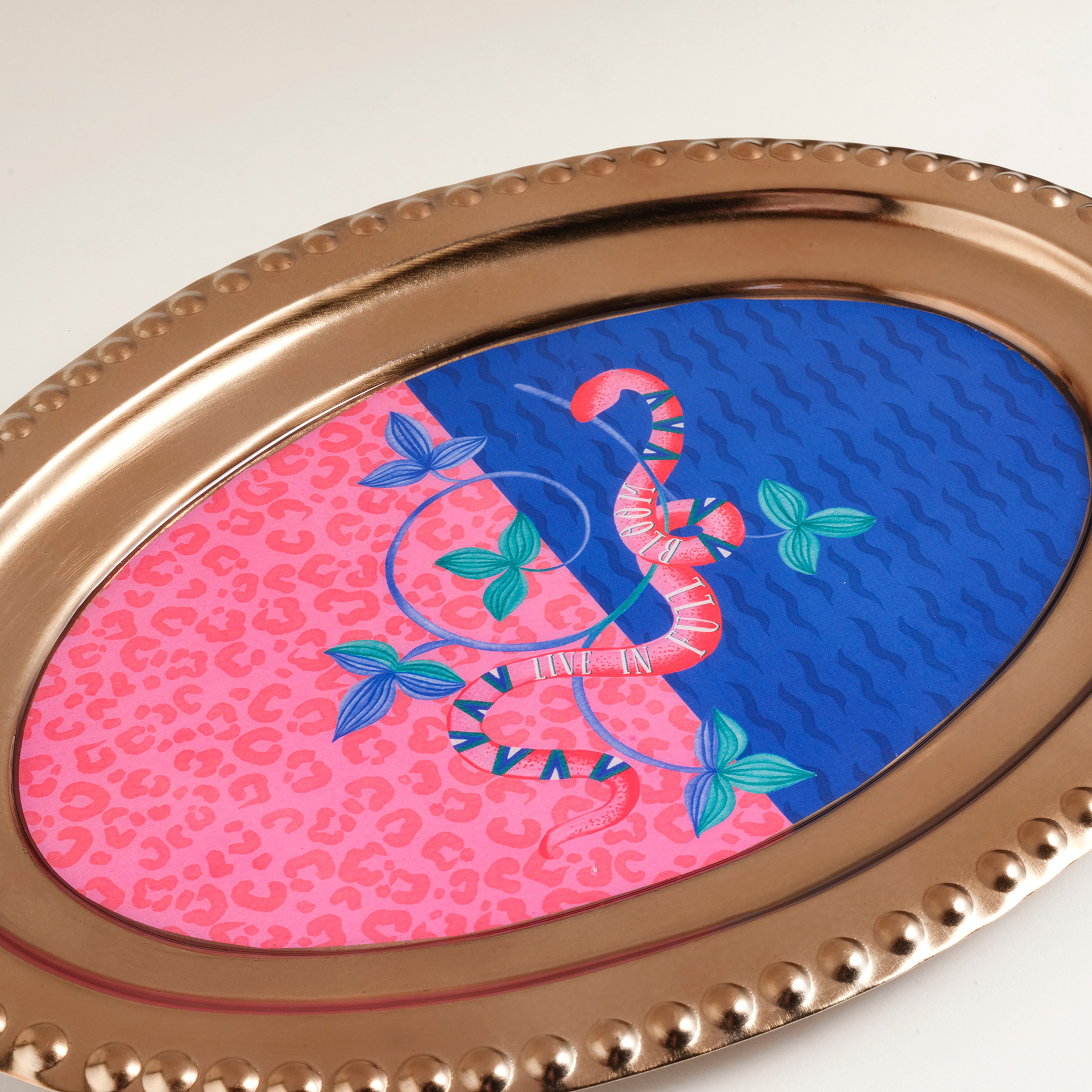 Nanpur Metal Dekoratif Tepsi 30x20x2 Cm Mavi - Pembe