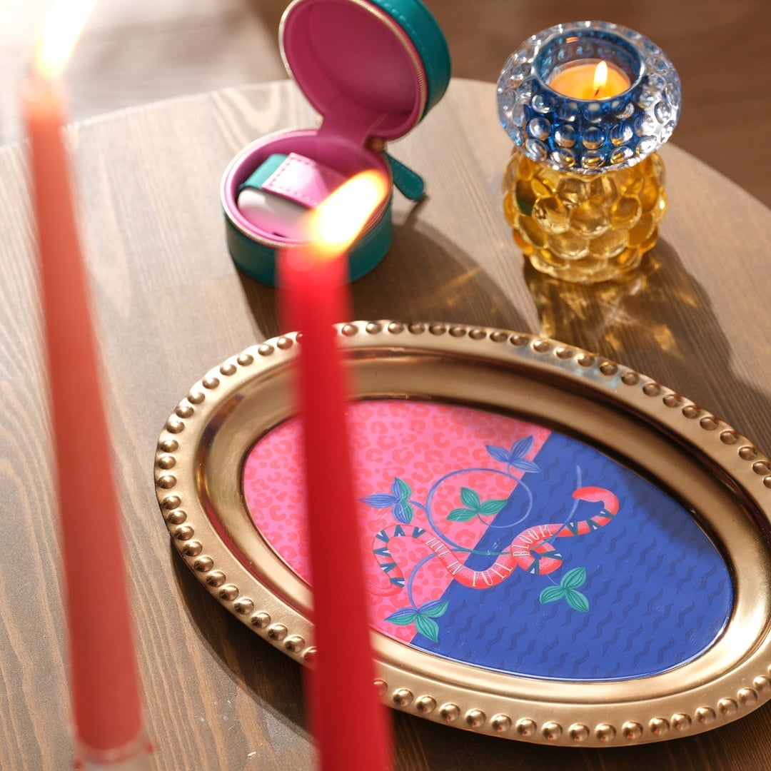 Nanpur Metal Dekoratif Tepsi 30x20x2 Cm Mavi - Pembe