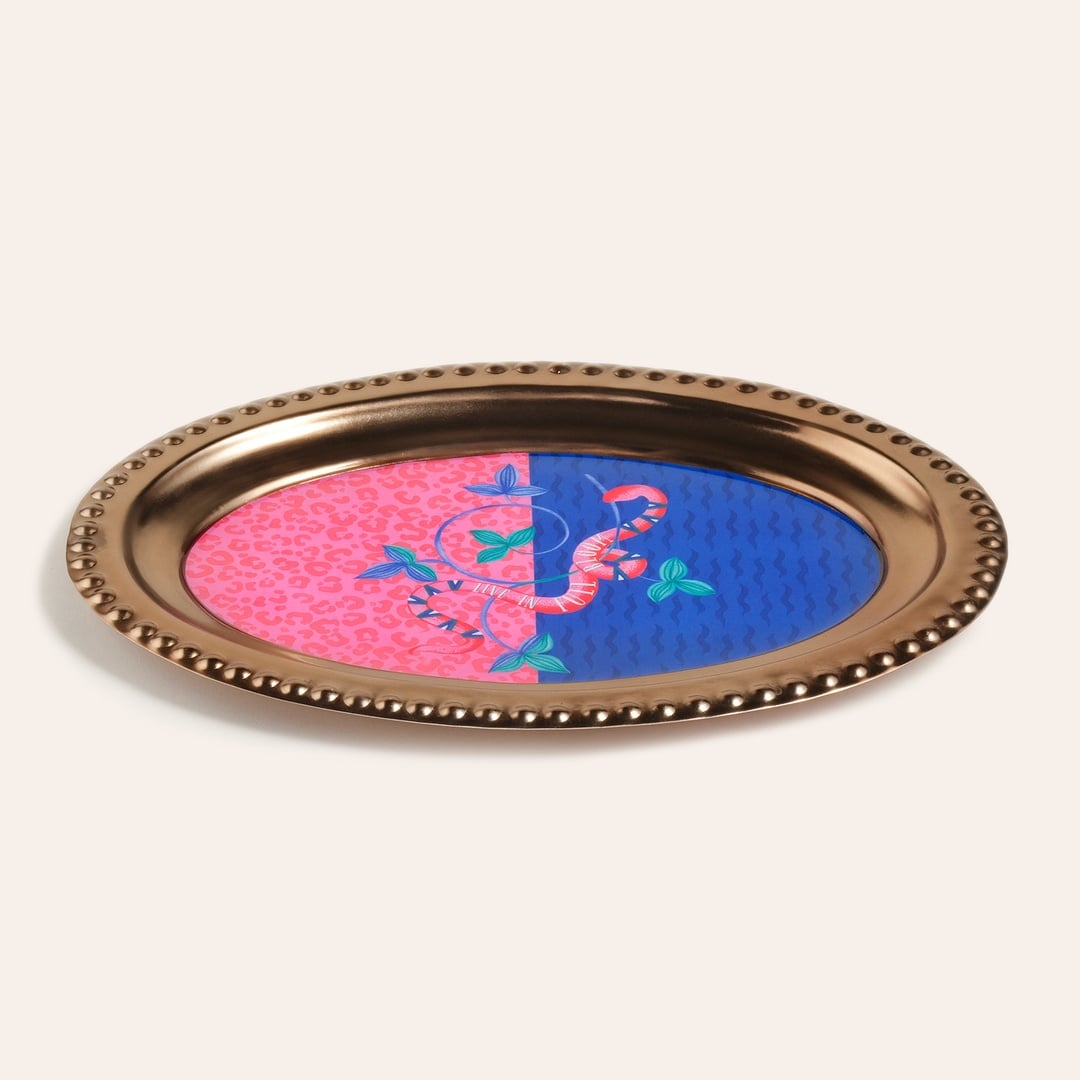 Nanpur Metal Dekoratif Tepsi 30x20x2 Cm Mavi - Pembe