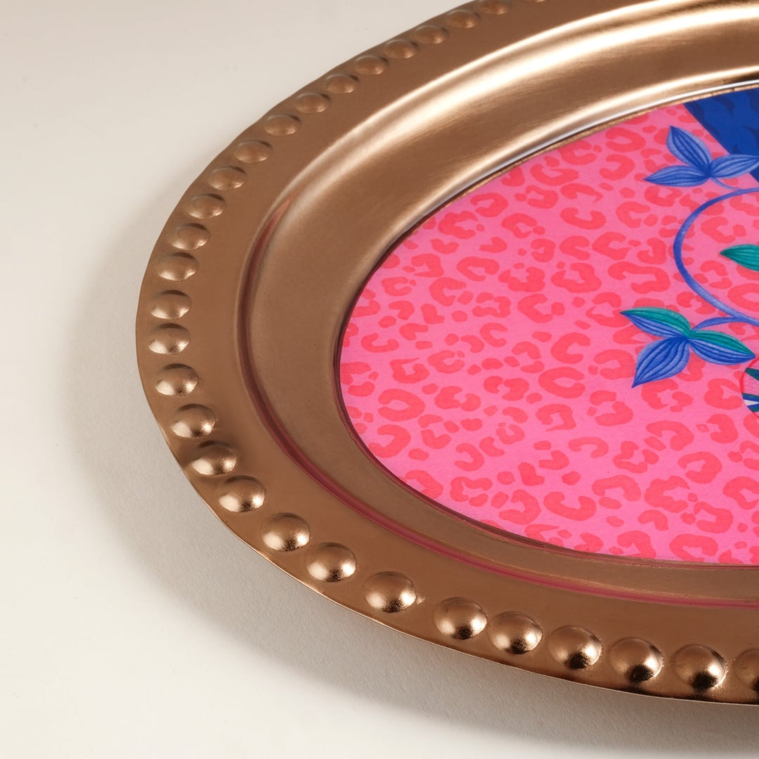 Nanpur Metal Dekoratif Tepsi 30x20x2 Cm Mavi - Pembe