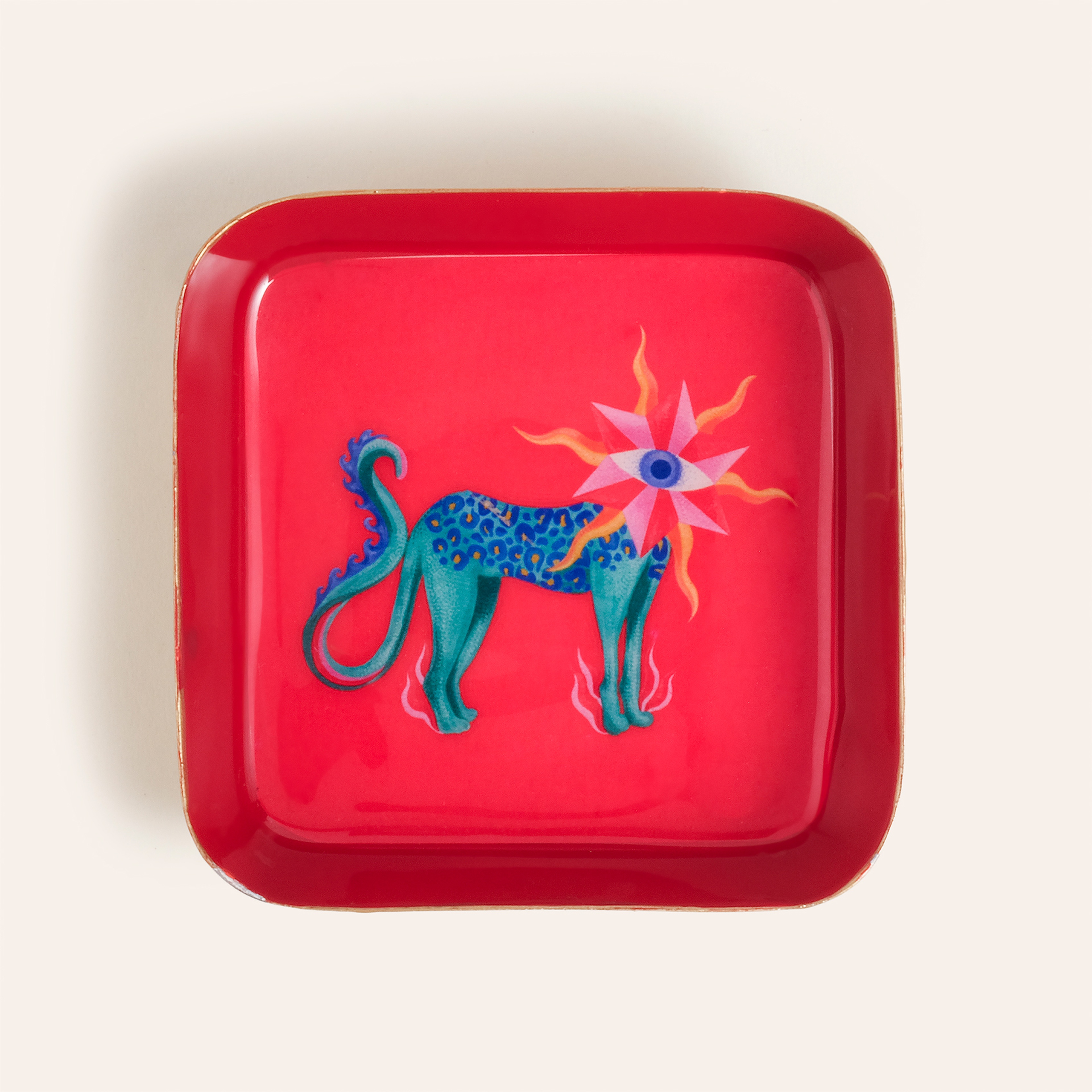 Nanpur Metal Dekoratif Tepsi 9x9x2 Cm Kırmızı