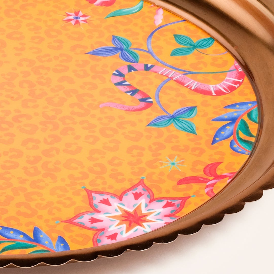 Nanpur Metal Dekoratif Tepsi 35x35x2 Cm Sarı