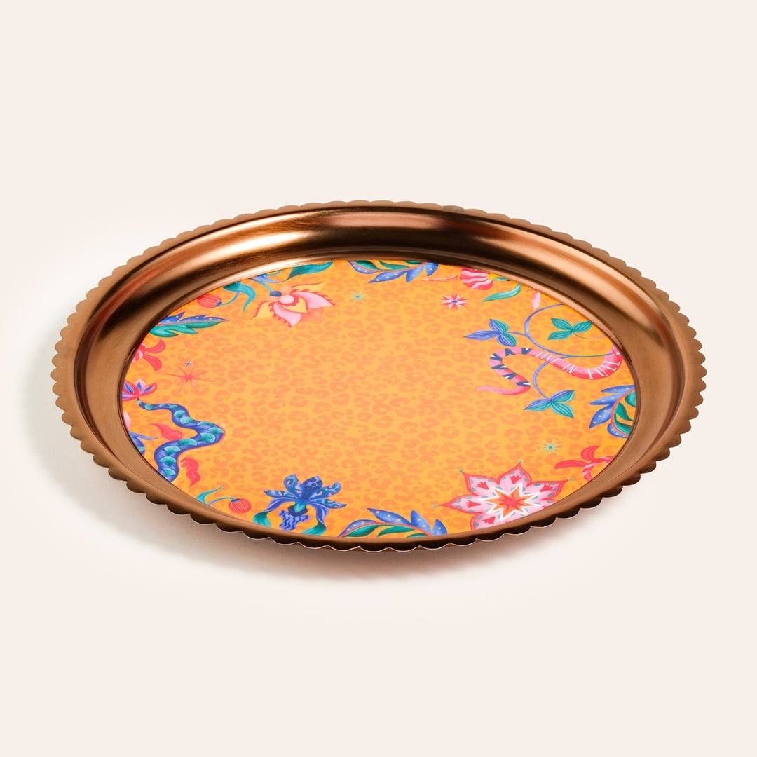 Nanpur Metal Dekoratif Tepsi 35x35x2 Cm Sarı