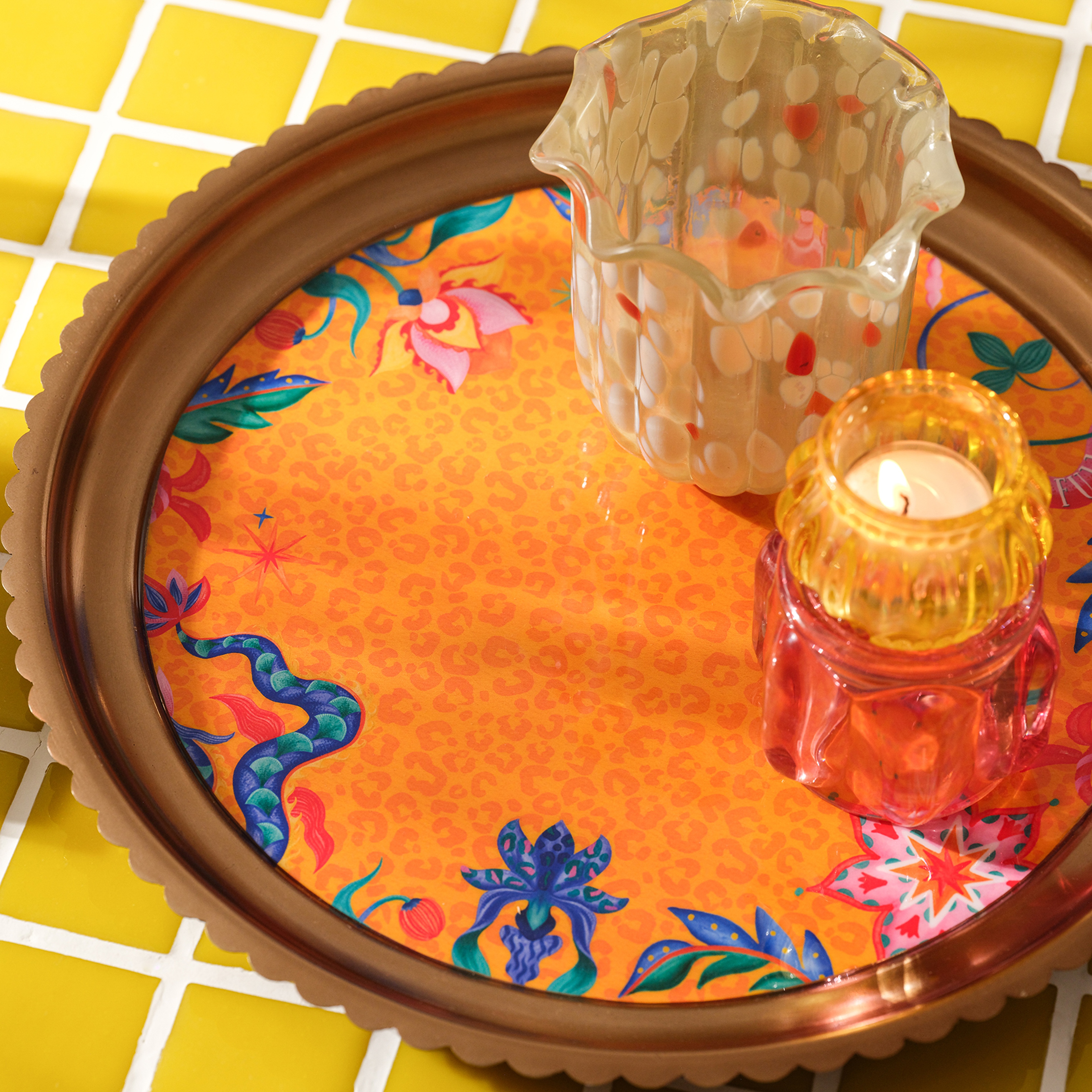 Nanpur Metal Dekoratif Tepsi 35x35x2 Cm Sarı