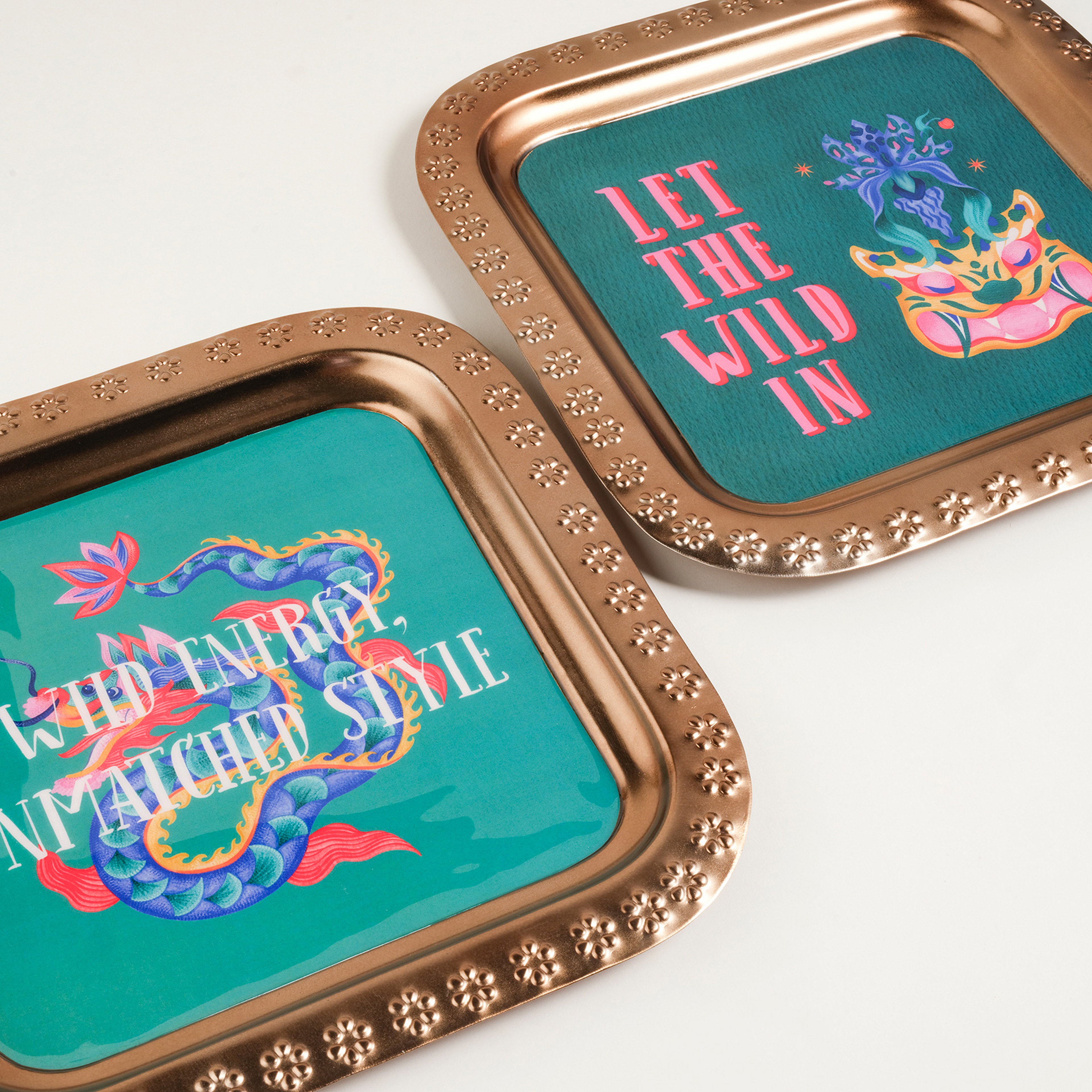 Nanpur Metal Dekoratif Tepsi 28x28x1 Cm Yeşil - Pembe