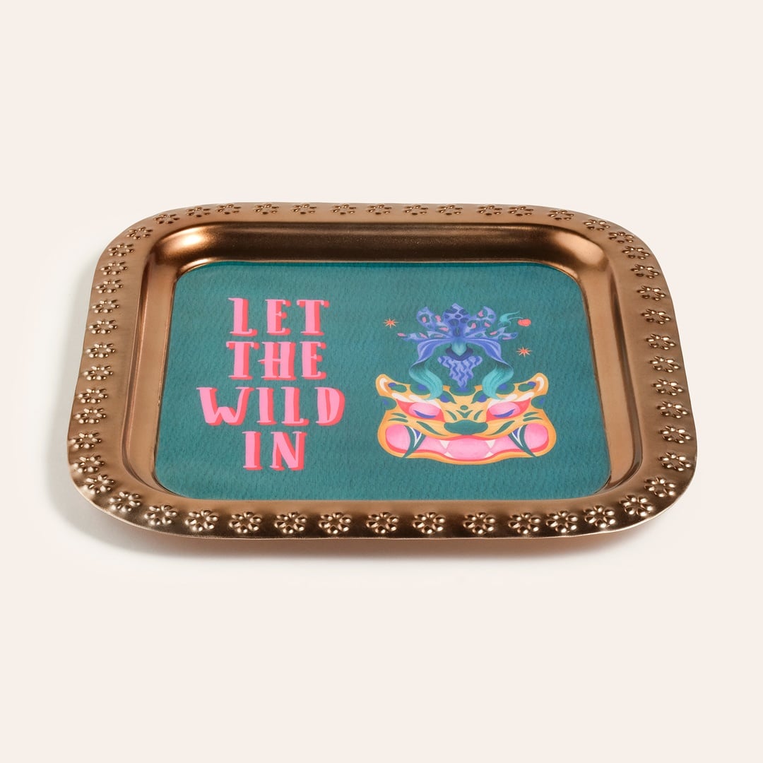 Nanpur Metal Dekoratif Tepsi 28x28x1 Cm Yeşil - Pembe