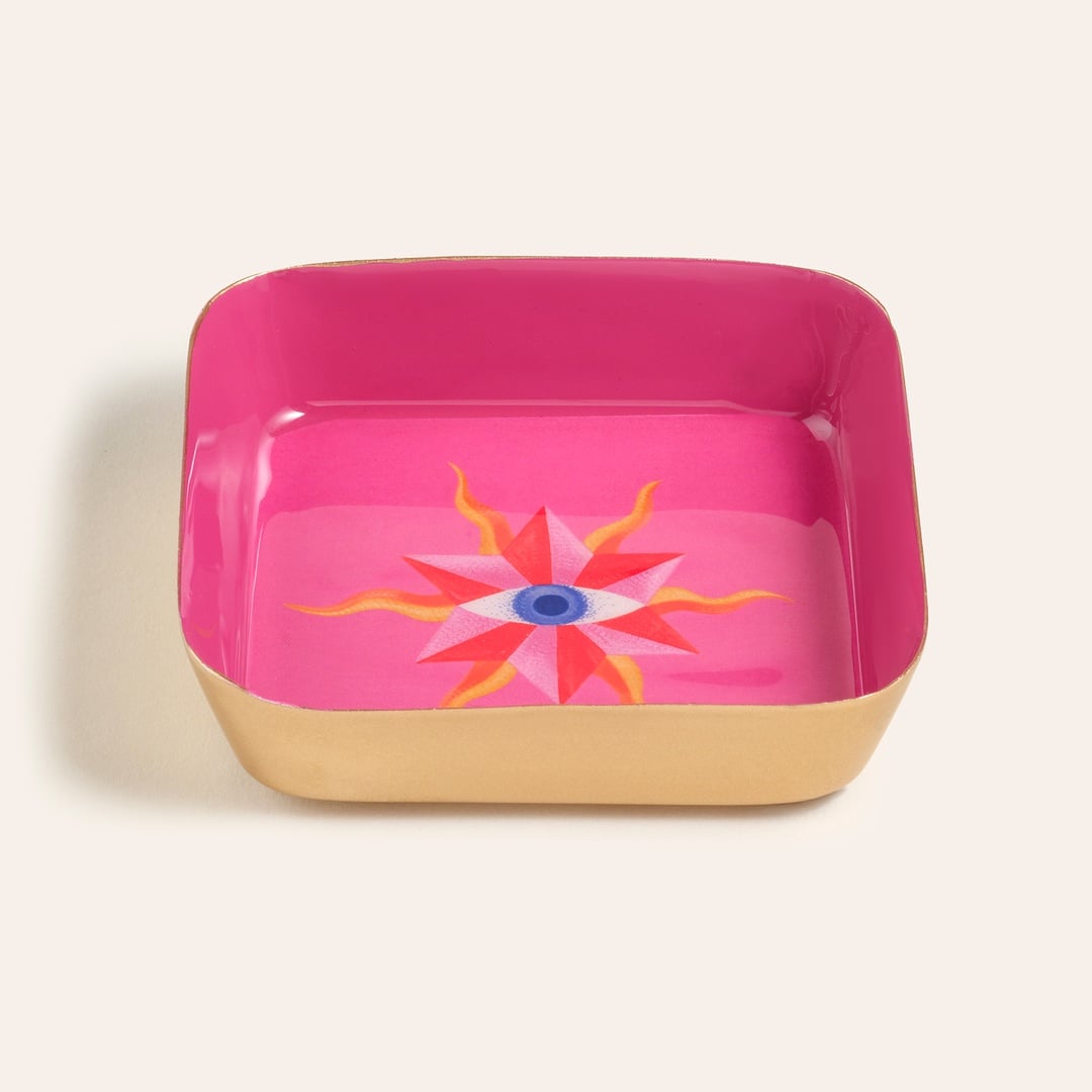 Nanpur Metal Dekoratif Tepsi 9x9x2 Cm Pembe