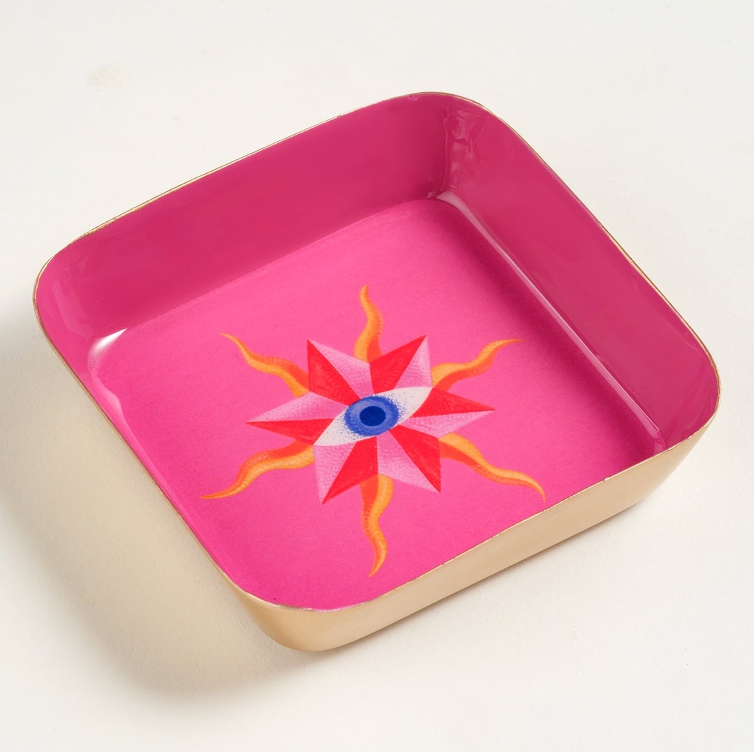 Nanpur Metal Dekoratif Tepsi 9x9x2 Cm Pembe