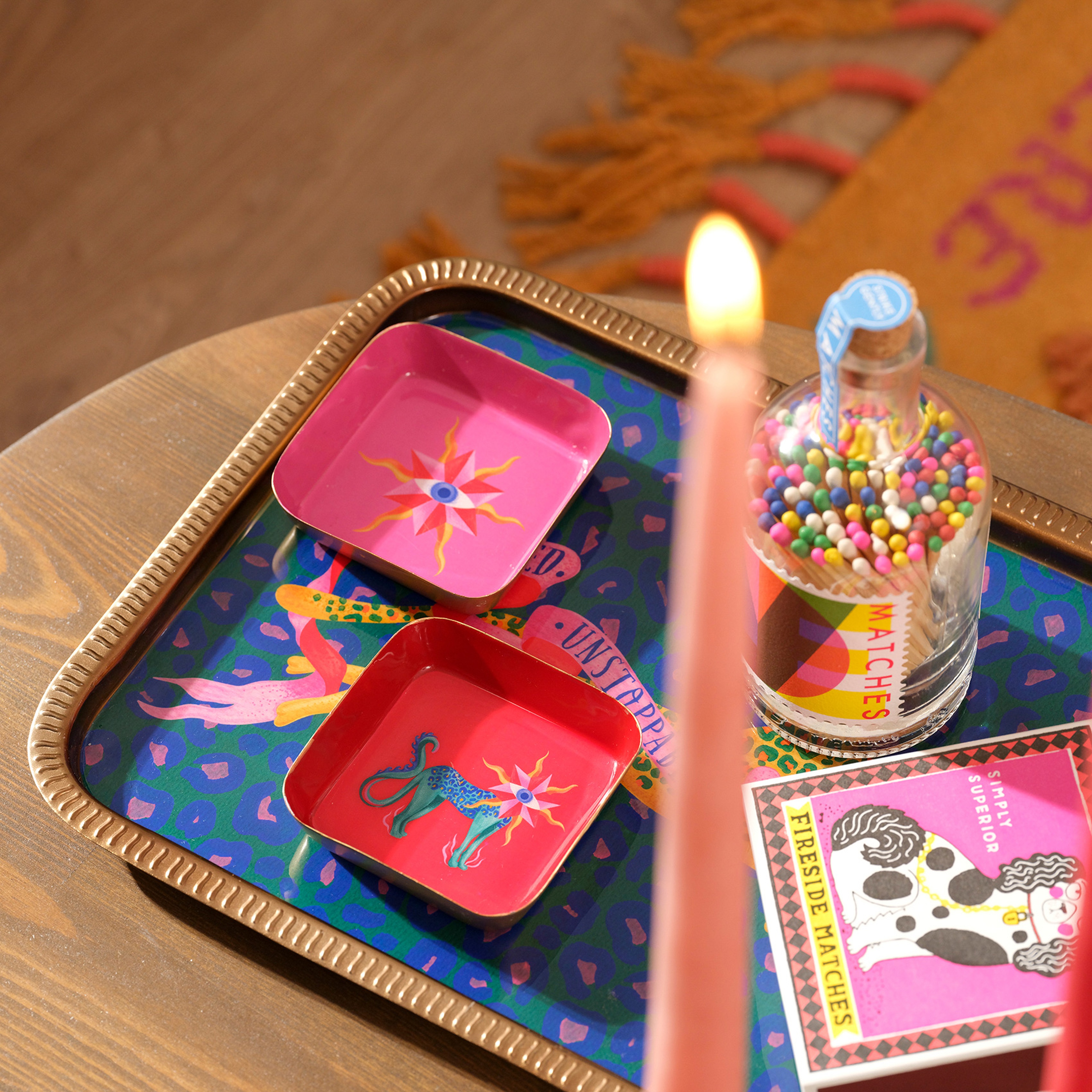 Nanpur Metal Dekoratif Tepsi 9x9x2 Cm Pembe