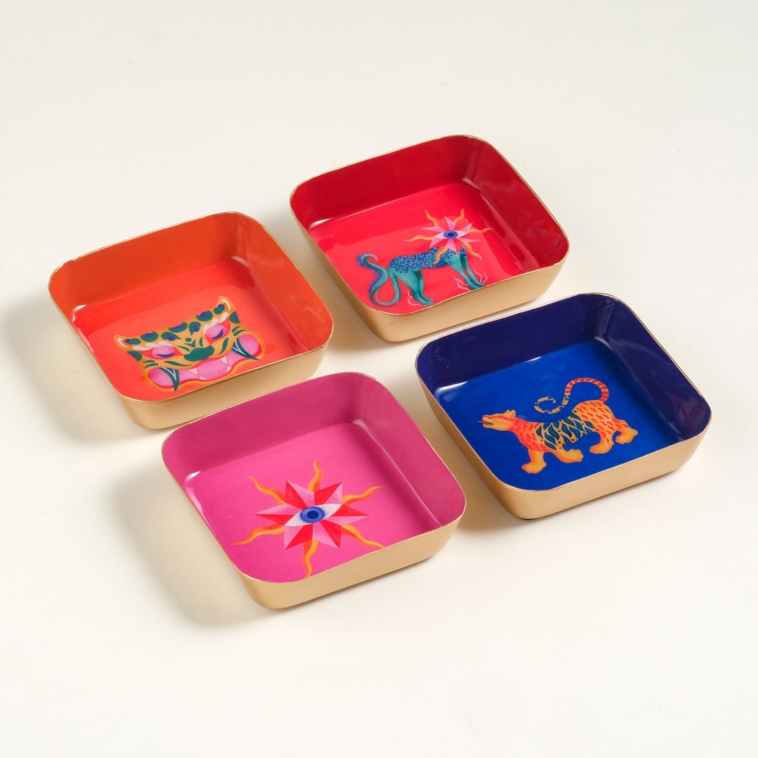 Nanpur Metal Dekoratif Tepsi 9x9x2 Cm Pembe