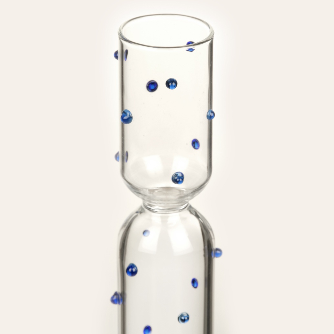 Henan Borosilikat Cam Şamdan 21 Cm Şeffaf - Mavi