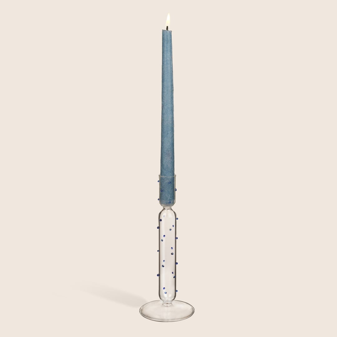 Henan Borosilikat Cam Şamdan 21 Cm Şeffaf - Mavi