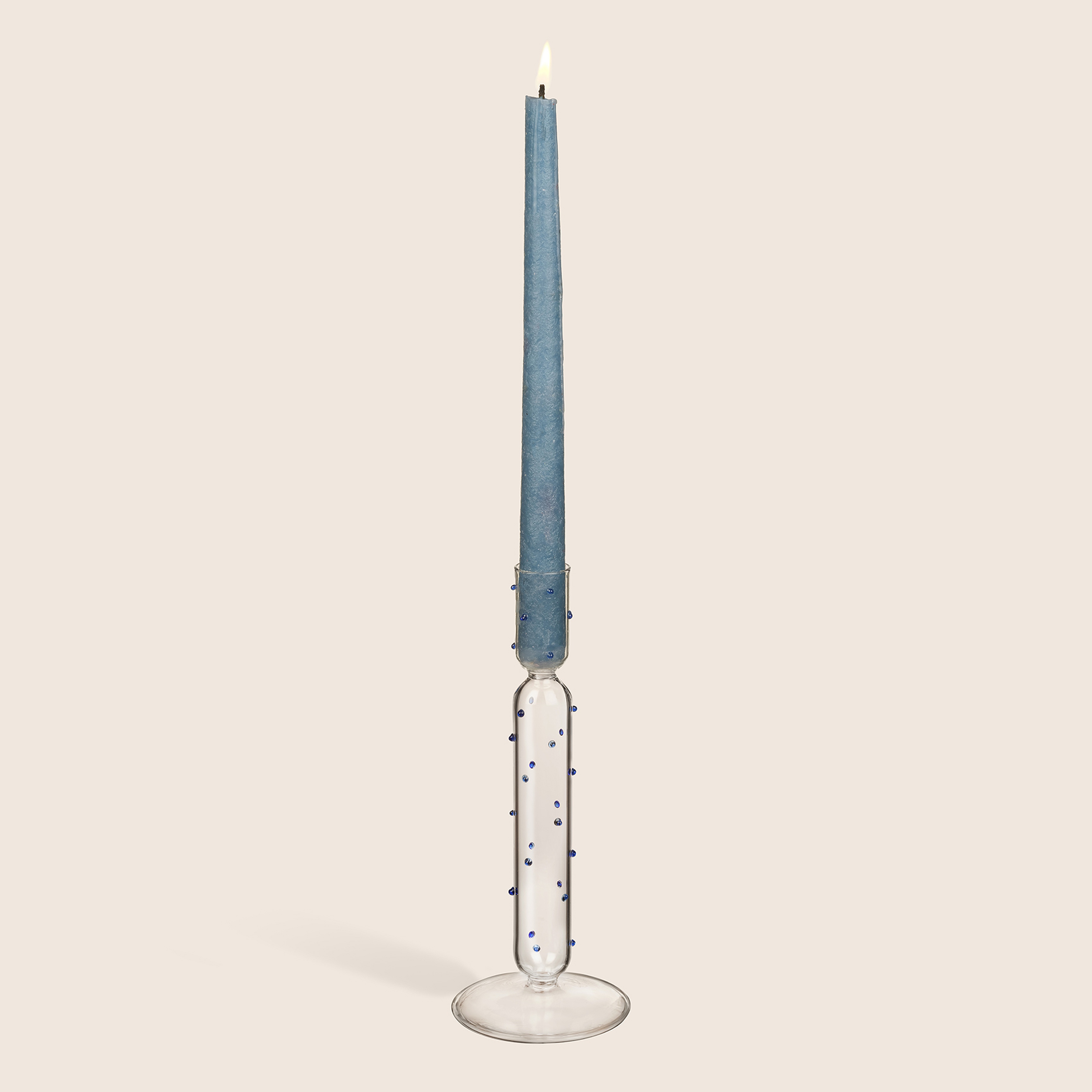 Henan Borosilikat Cam Şamdan 21 Cm Şeffaf - Mavi