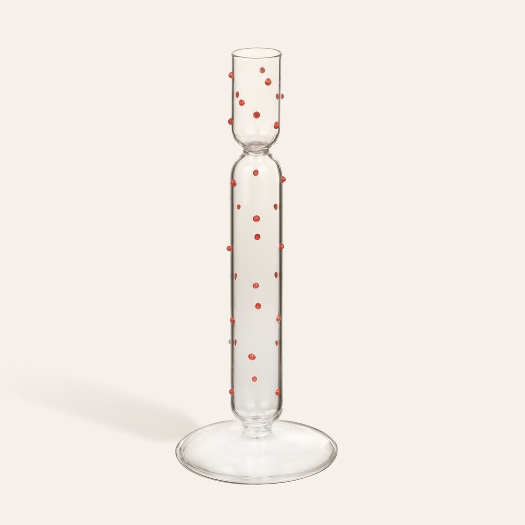 Henan Borosilikat Cam Şamdan 21 Cm Şeffaf- Kırmızı