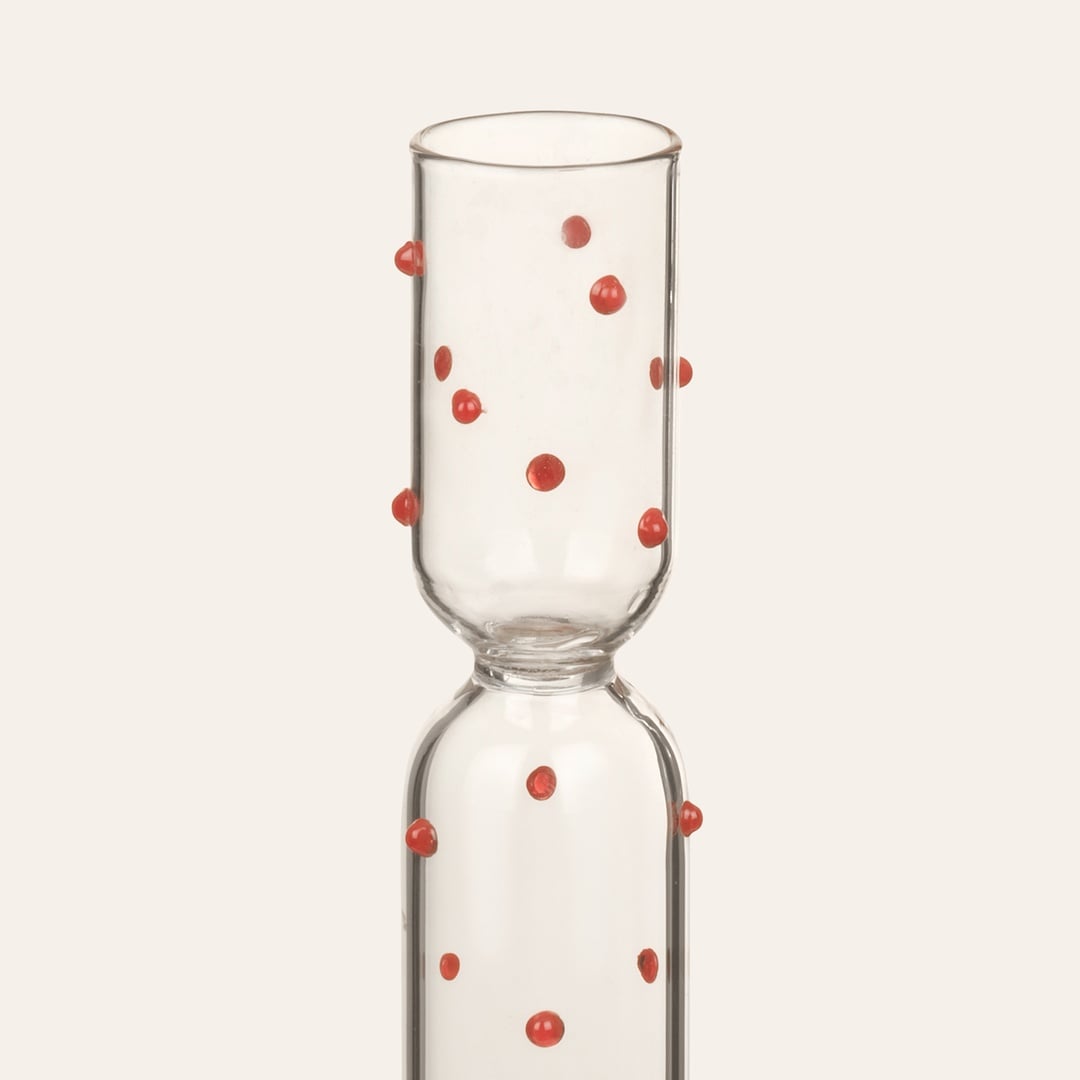 Henan Borosilikat Cam Şamdan 21 Cm Şeffaf- Kırmızı