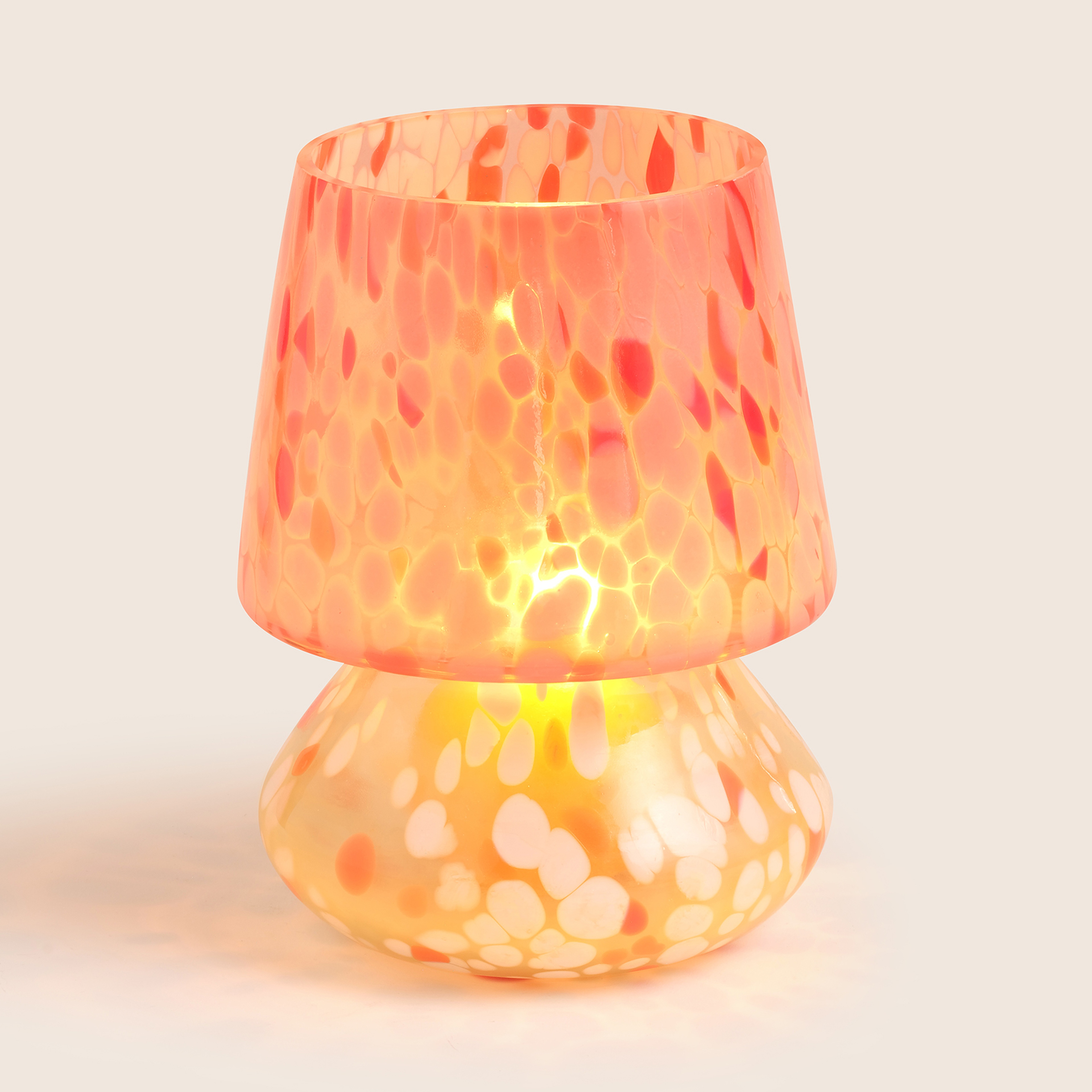 Aravalı Cam Mumluk 14x14x18 Cm Turuncu - Beyaz