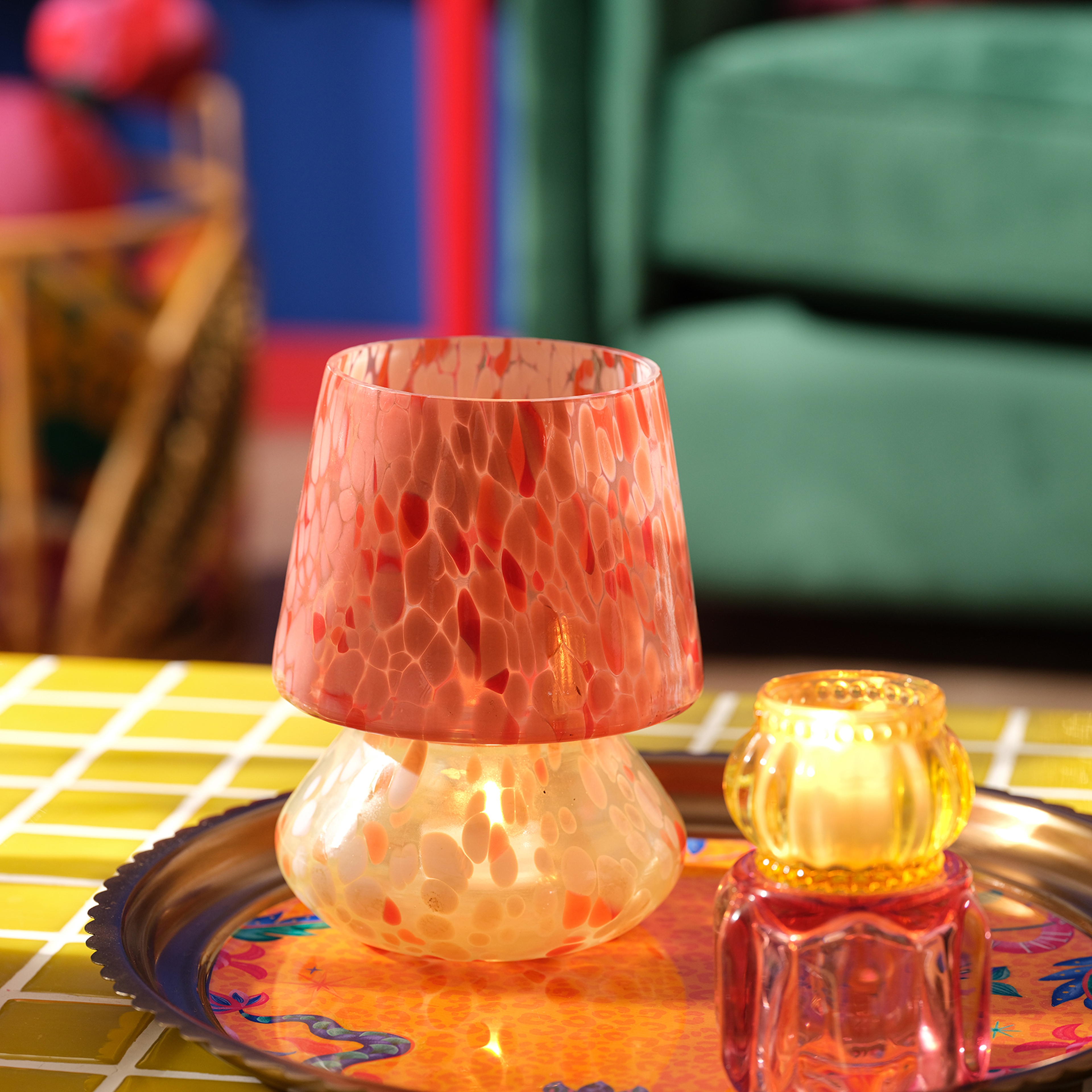 Aravalı Cam Mumluk 14x14x18 Cm Turuncu - Beyaz